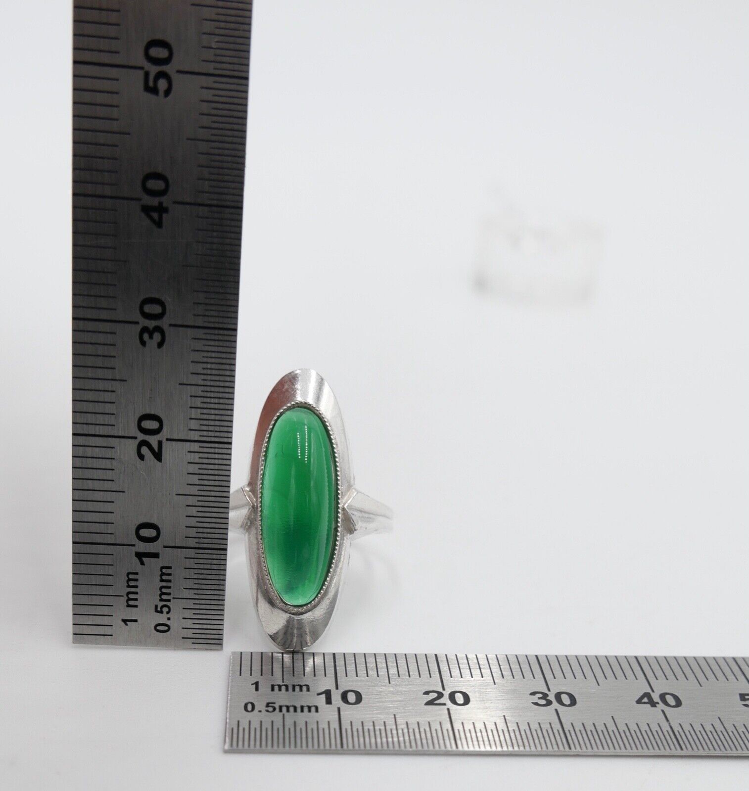 80er Silberrring Damen Ring Gr. 57 Silber grüner Chrysopras Imitat - Antikhandel-Stuttgart