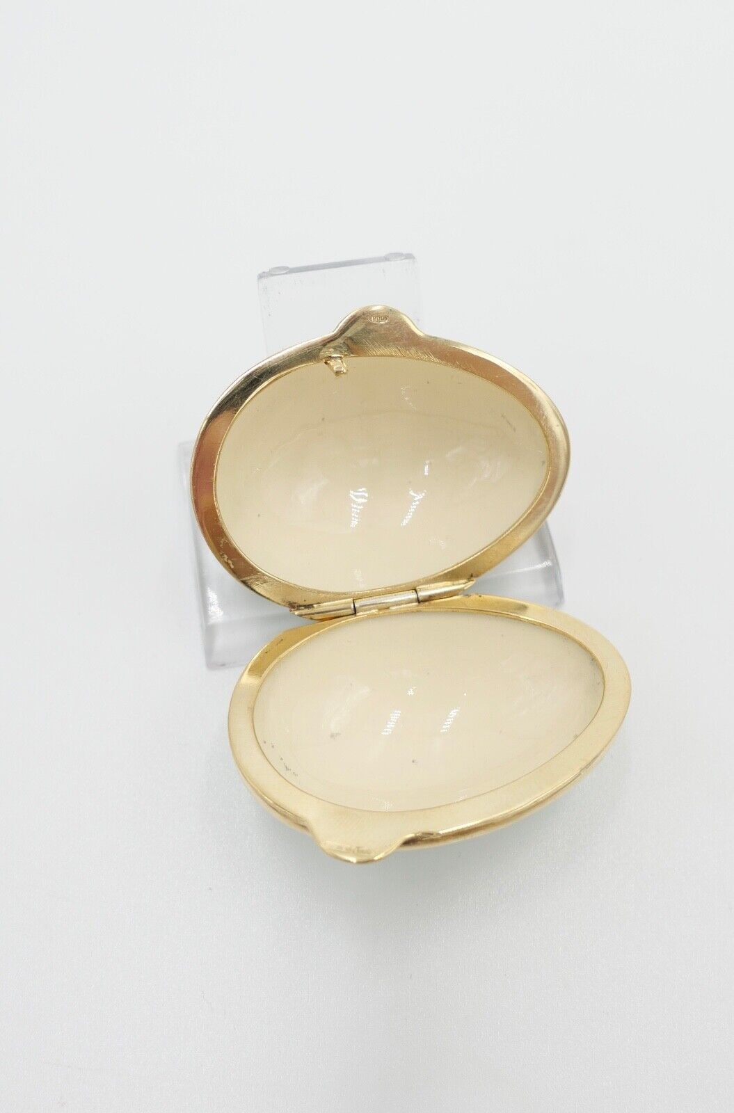 70er Jahre Ei-förmige Pillendose Emaille Keramik 800 Silber vergoldet Florenz It - Antikhandel-Stuttgart