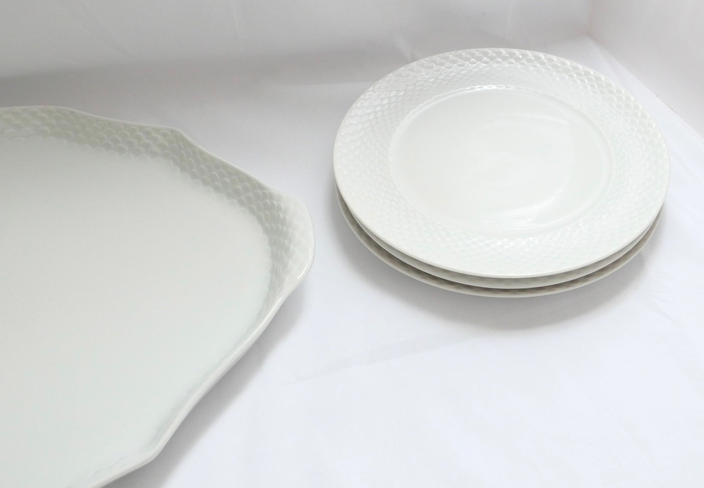 7 Tlg. Ludwigsburg Mokka / Kaffee /  Teilservice weiß Schuppenmuster