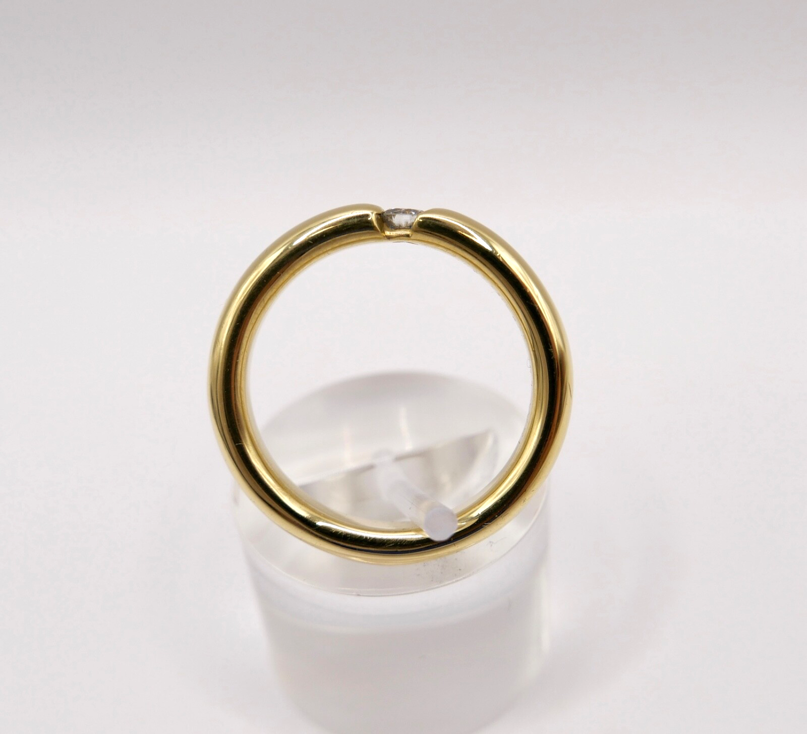 Massiver Damen Solitär Spannring Gelbgold 750 18K Gr. 59 Brillant 0,16 Ct WSI