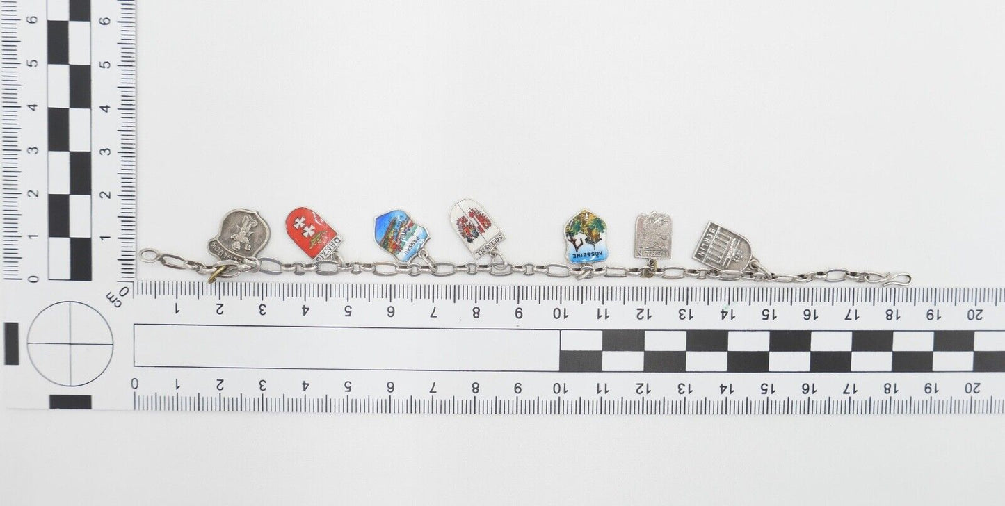 Bettelarmband mit Städte Wappen aus Emaille 800 Silber REU ANTIKO EHJ - Antikhandel-Stuttgart