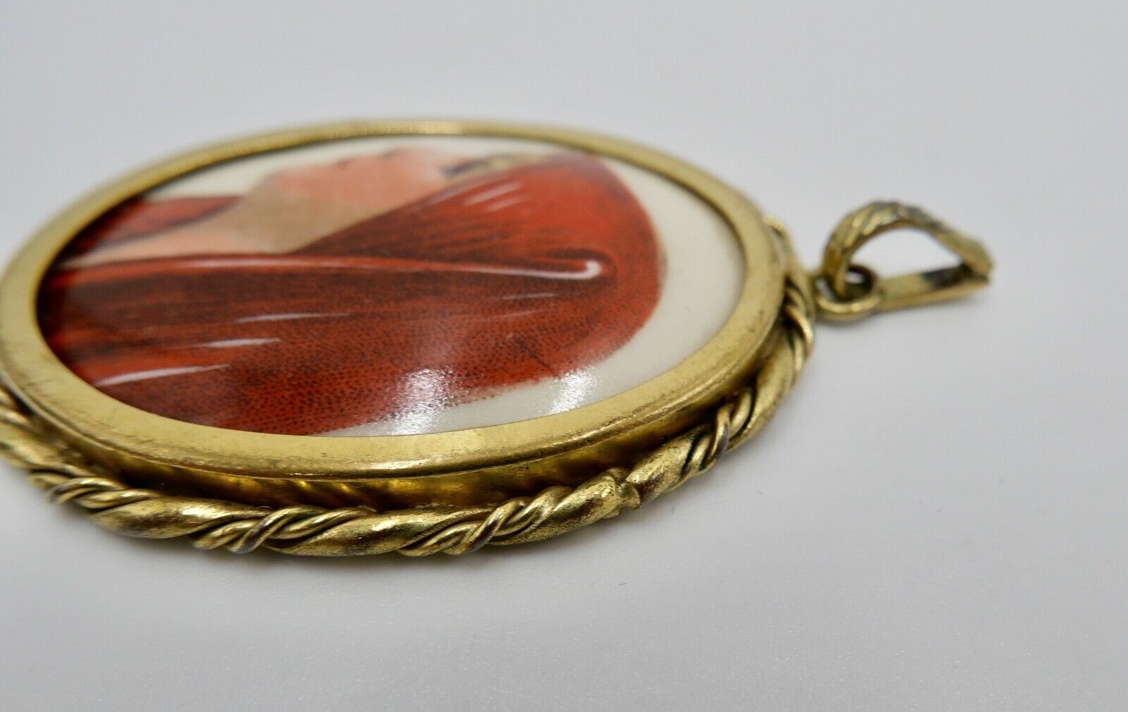 Altes Porzellan Amulett Anhänger Limoges Frankreich Junge Damen 55x43 vergoldet - Antikhandel-Stuttgart