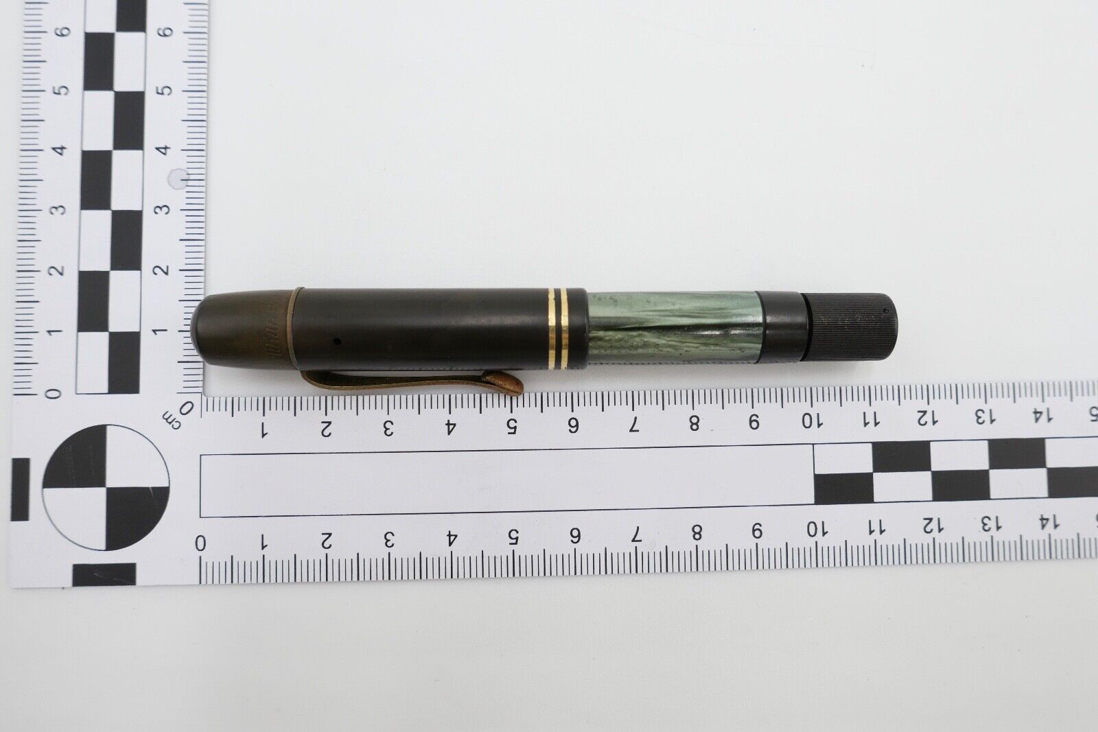 30er PELIKAN 100 Kolbenfüller Füller 585 14Ct Gold Feder grün schwarz gestreift - Antikhandel-Stuttgart