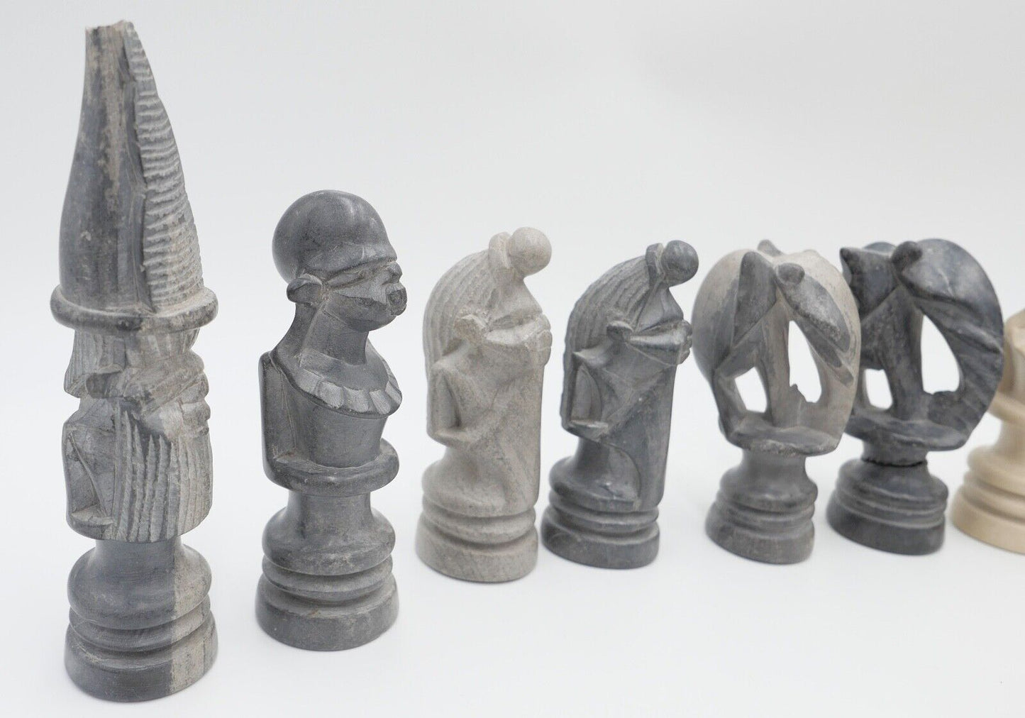 Schachfiguren aus Stein mit Afrika Motiv Figuren 32 Stück - Antikhandel-Stuttgart