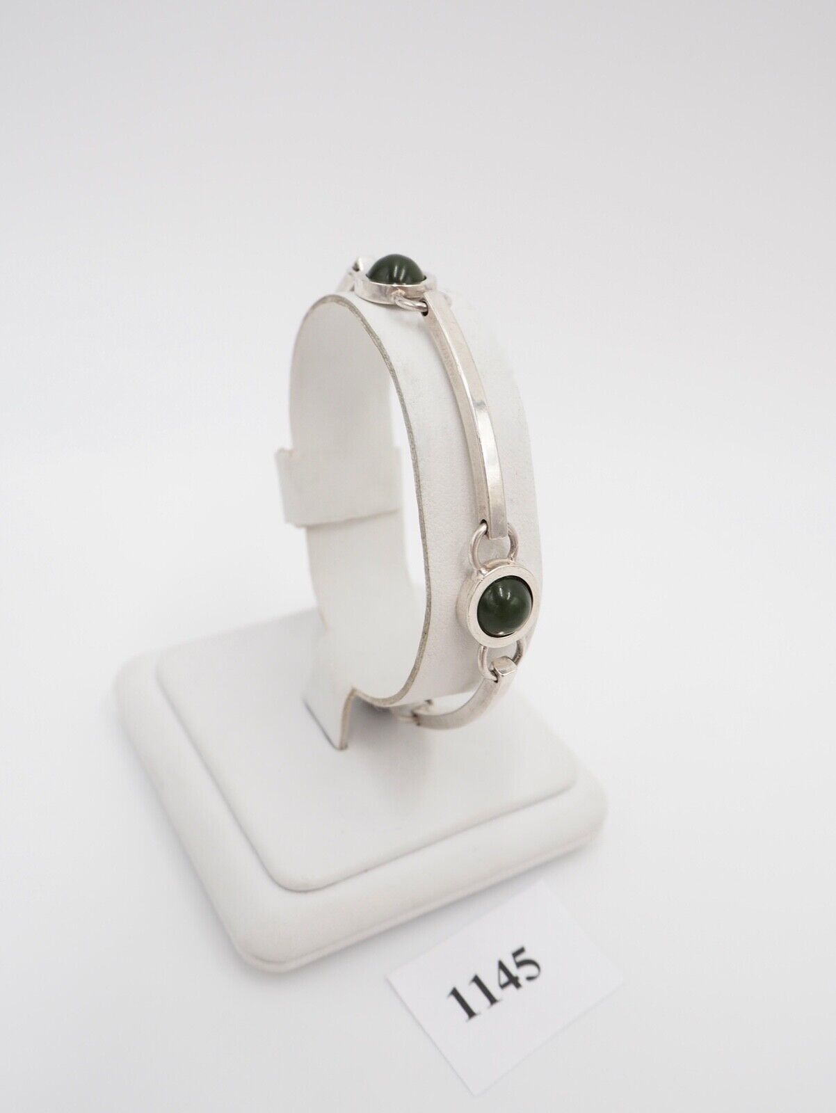 vintage 60er Jahre Silber 925 NP AVENTURIN Grün Armkette Gliederarmband Armband - Antikhandel-Stuttgart