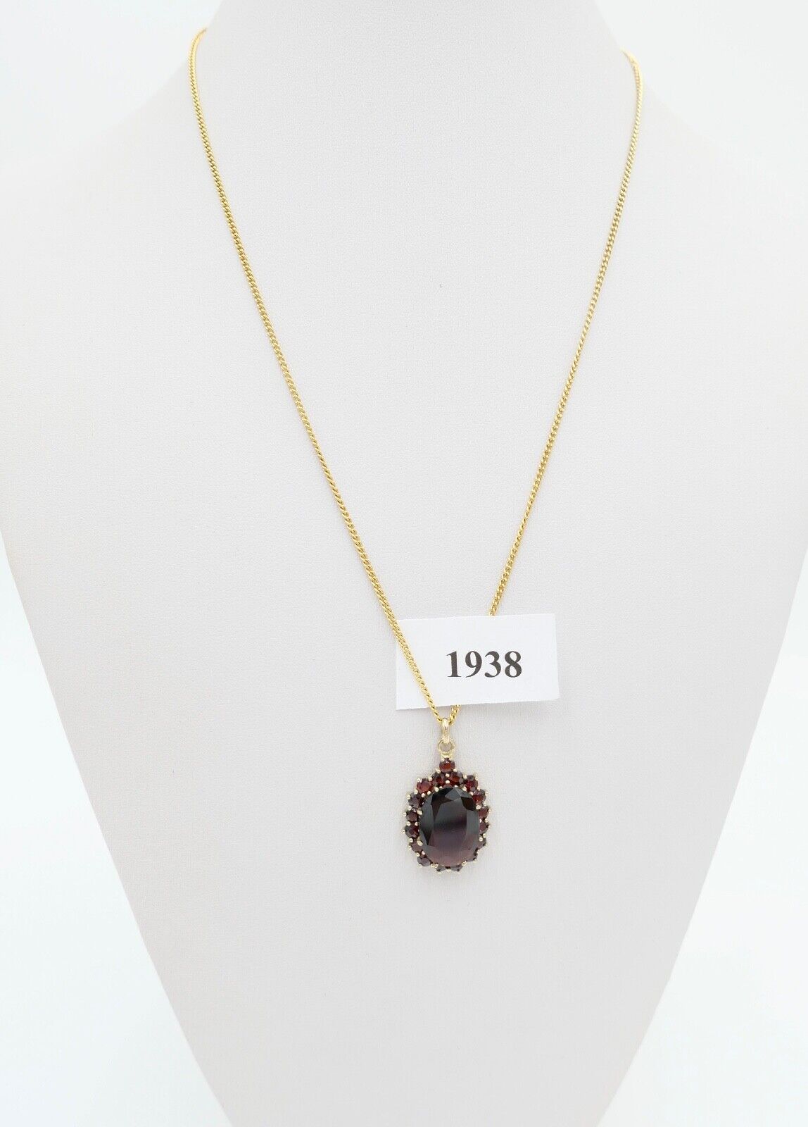 60er Jahre Granat Anhänger 333 / 8K Gold 27 x 18 mm - Antikhandel-Stuttgart