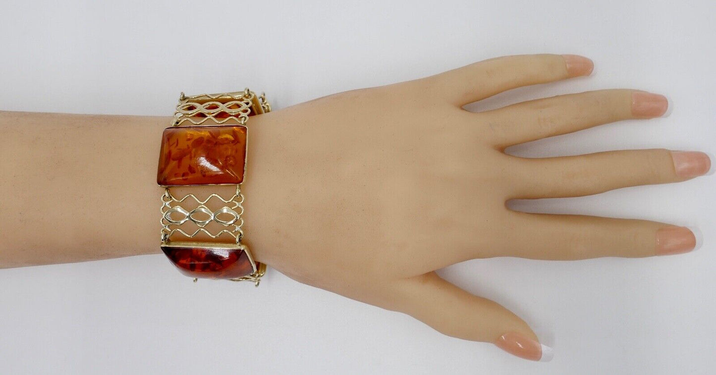 333 Gelbgold FKE Damen Bernstein Glieder Armband 19,3 cm - Antikhandel-Stuttgart