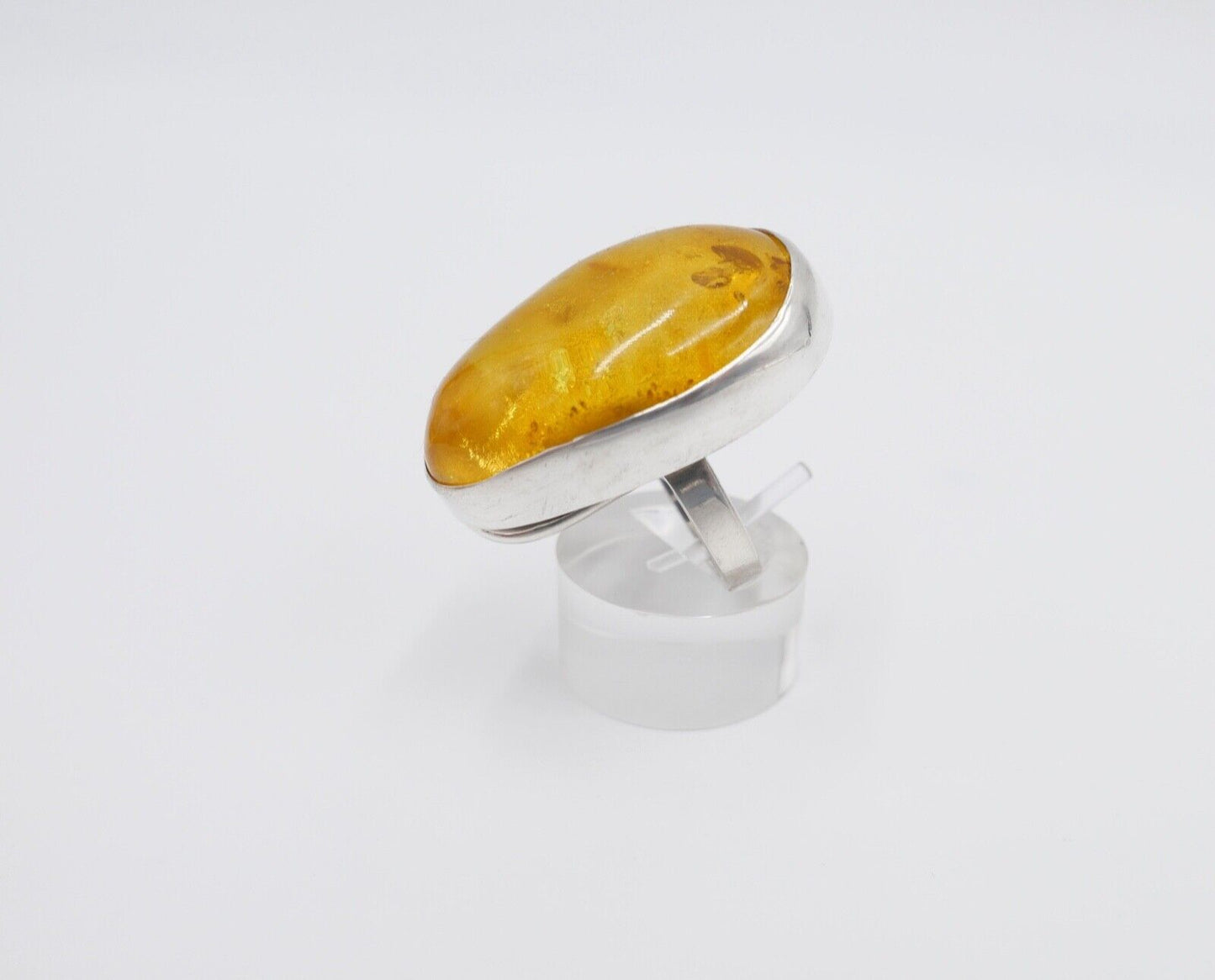 80er Jahre Designer Ring Bernstein Silber 925 Gr. 60 - Antikhandel-Stuttgart