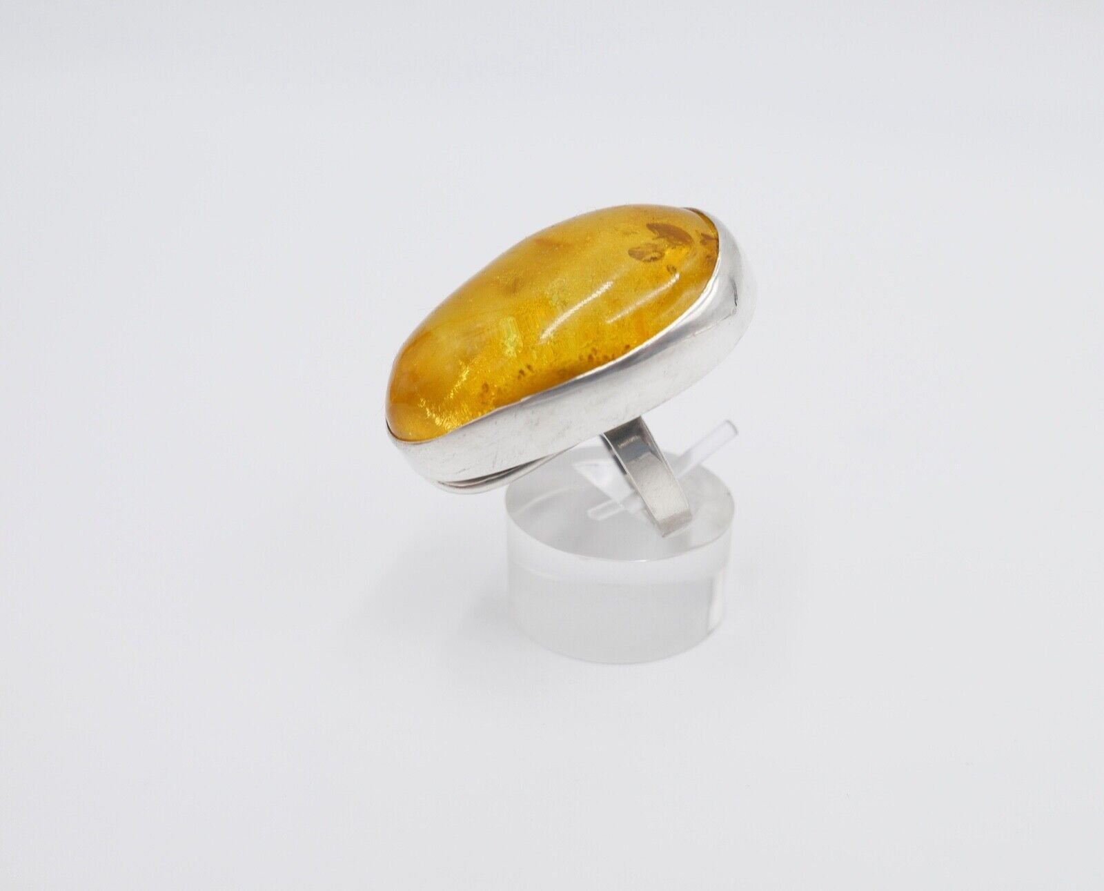 80er Jahre Designer Ring Bernstein Silber 925 Gr. 60 - Antikhandel-Stuttgart