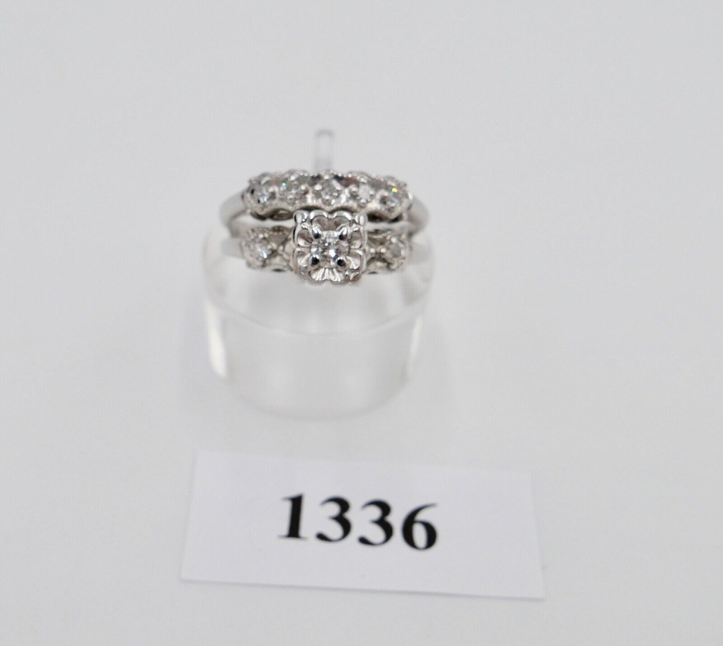 70er Jahre Gold Weißgold 585 / 14K Diamant Brillant 0,14Ct Gr. 57 - Antikhandel-Stuttgart