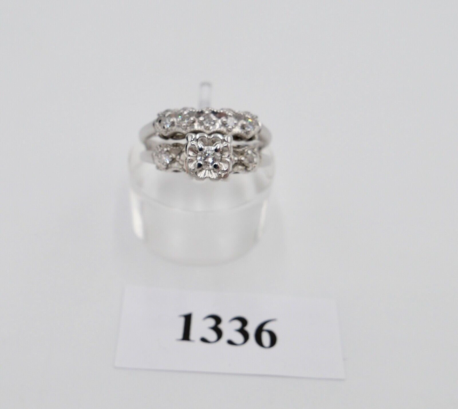 70er Jahre Gold Weißgold 585 / 14K Diamant Brillant 0,14Ct Gr. 57 - Antikhandel-Stuttgart