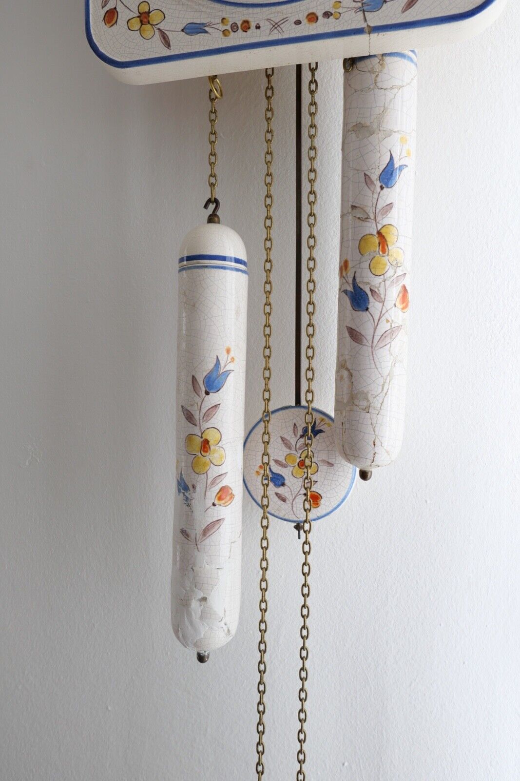 50er Porzellan Wanduhr 94/24 475 Gewichte Blumendekor Pendeluhr Junghans W 248 - Antikhandel-Stuttgart