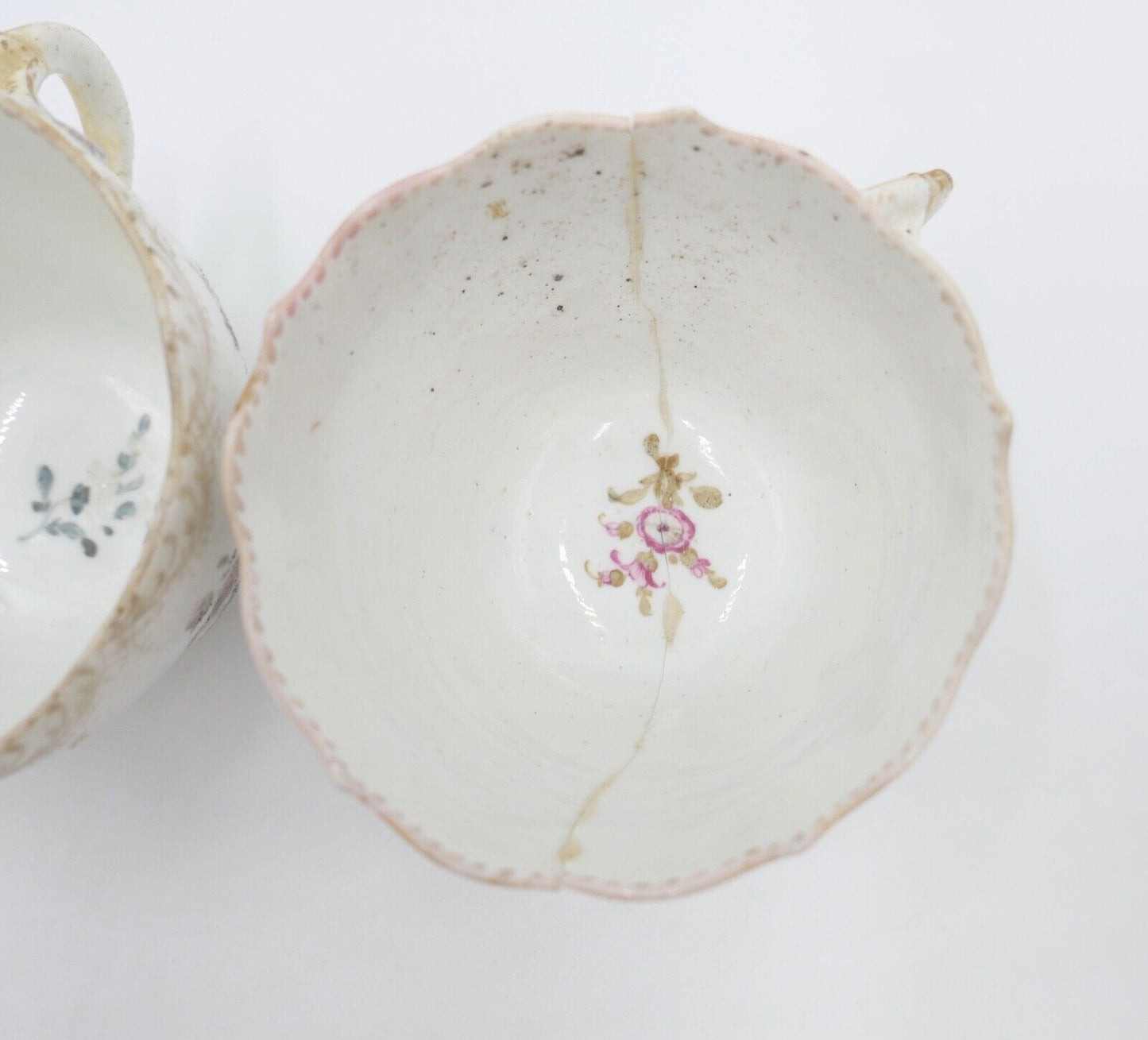 Meissen 3 Teetassen Knaufzeit 1860 1900 Barock Blumen Bukett Muster - Antikhandel-Stuttgart