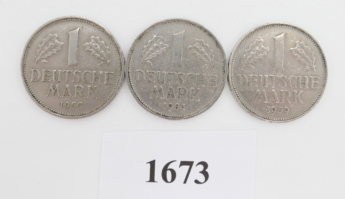 3x 1 DM Deutsche Mark ss - vz 1950 D 1954 J 1959 G Jäger J.385 - Antikhandel-Stuttgart