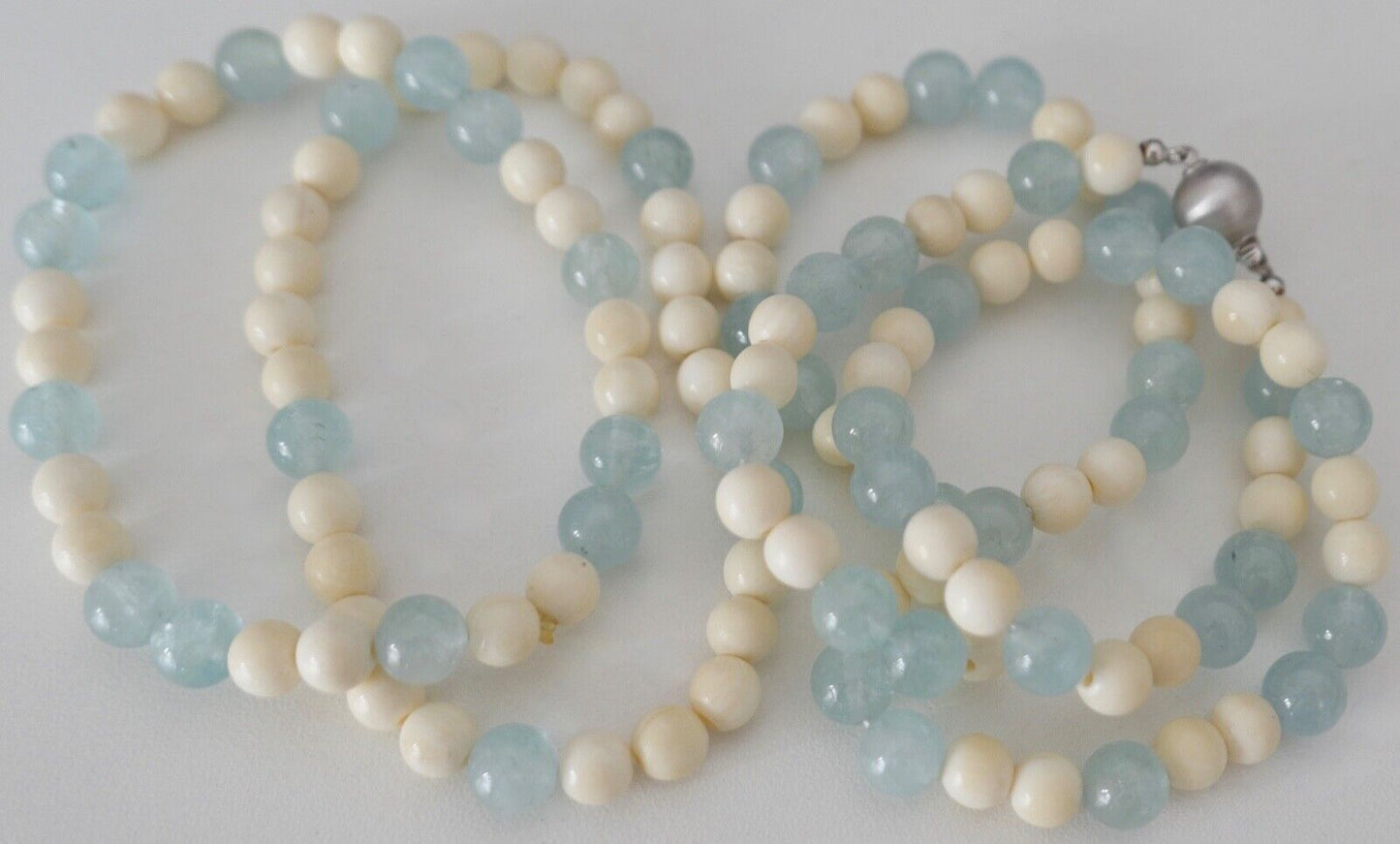 SET 3 Teilig Armband & Kette 55 cm Bein & Aquamarin 585 / 14K Gold - Antikhandel-Stuttgart