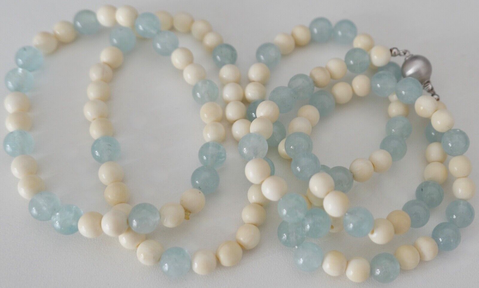 SET 3 Teilig Armband & Kette 55 cm Bein & Aquamarin 585 / 14K Gold - Antikhandel-Stuttgart