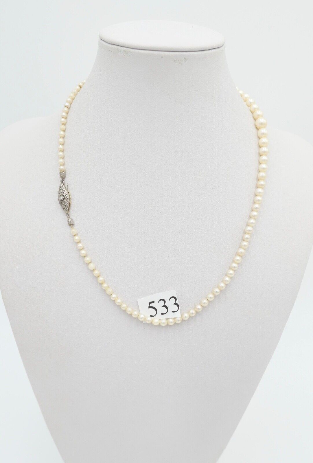 40er Jahre Perlenkette Collier Zuchtperle 47 cm Gold 585 / 14K Perlen Ø 7,1 mm - Antikhandel-Stuttgart