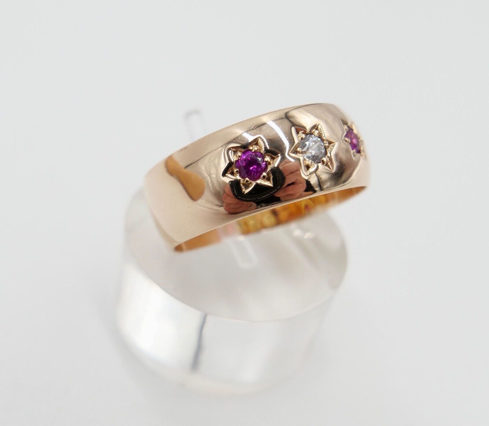 1960er Jahre Damen Ring Rotgold 583 / 14K Gr. 57 POLEN Zirk. & Rubin Stern Motiv - Antikhandel-Stuttgart