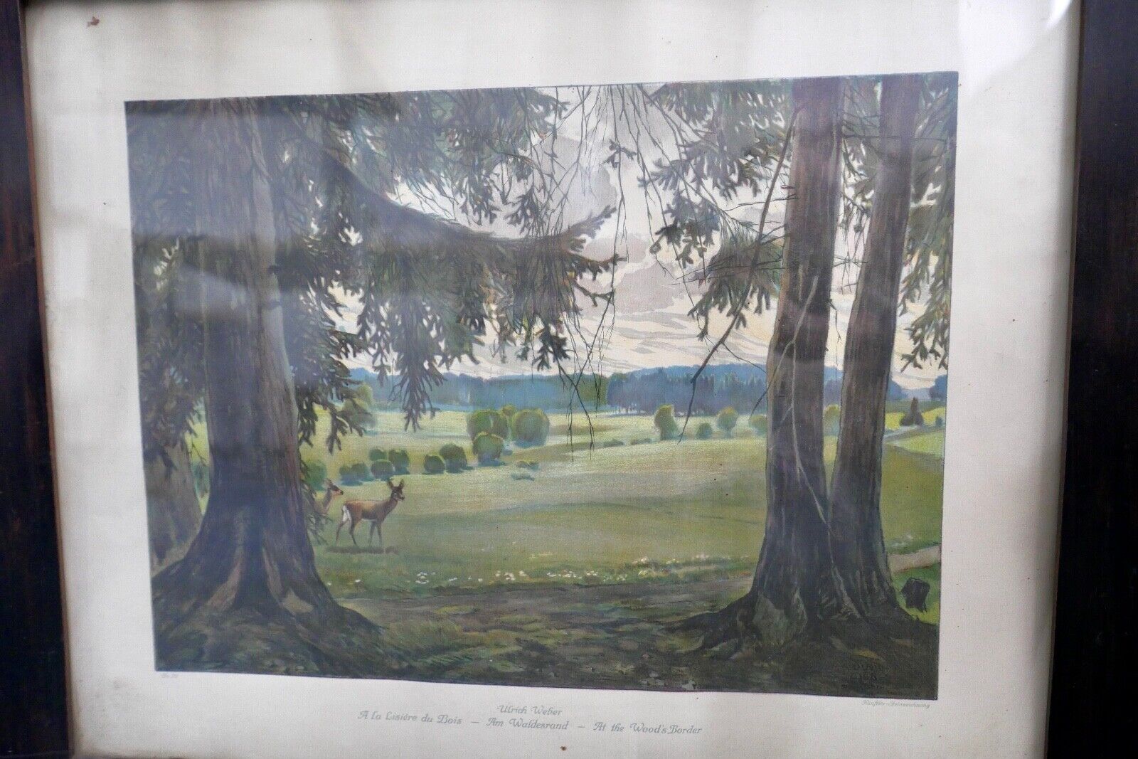 ULRICH WEBER Verlag Leipzig Farb - Lithographie " am Waldesrand " signiert - Antikhandel-Stuttgart