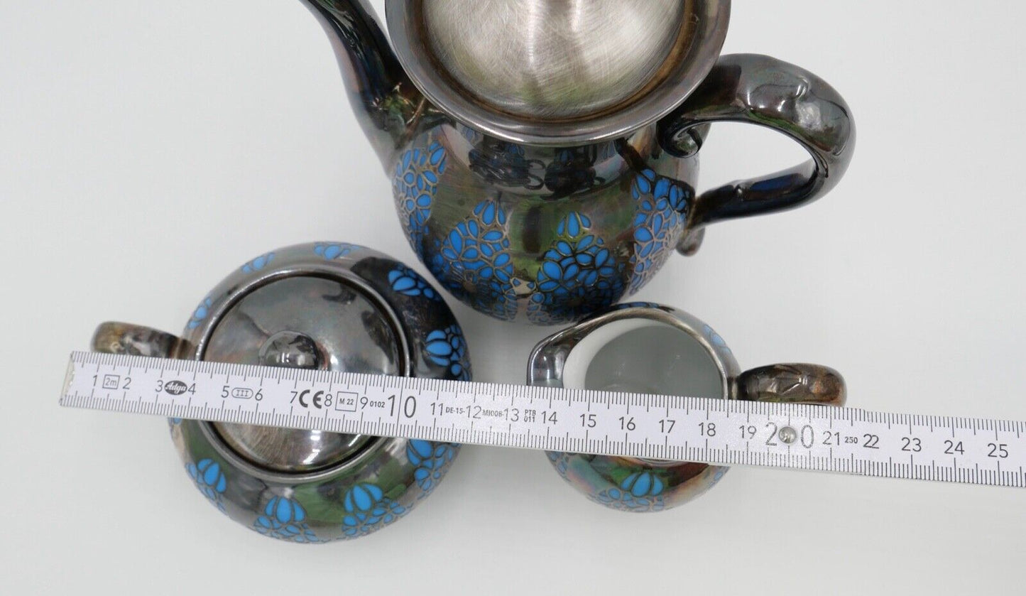 20er 30er Jahre ROSENTHAL Kaffe / Mokka Service versilbert Durchbruchmuster blau - Antikhandel-Stuttgart