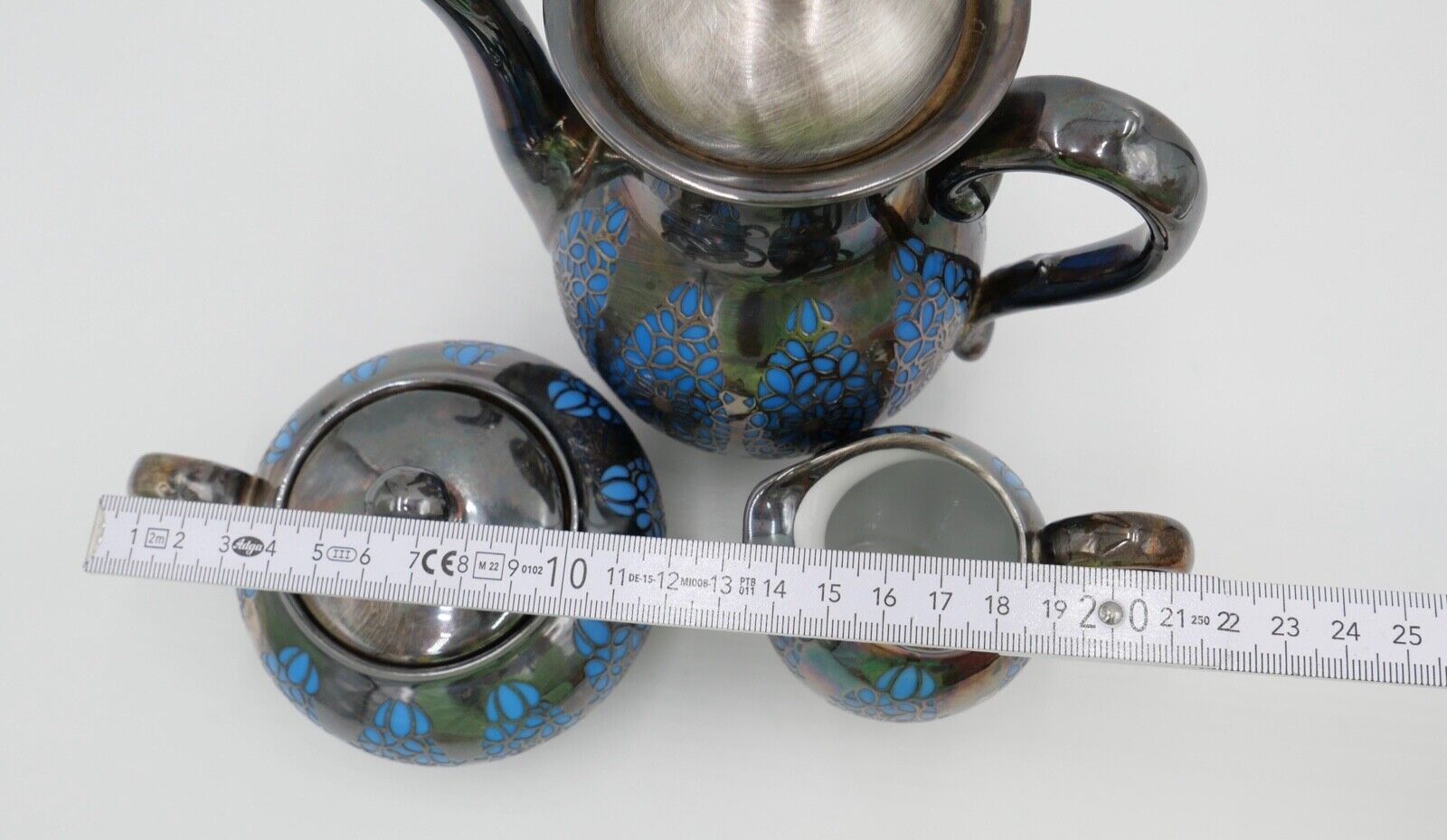 20er 30er Jahre ROSENTHAL Kaffe / Mokka Service versilbert Durchbruchmuster blau - Antikhandel-Stuttgart