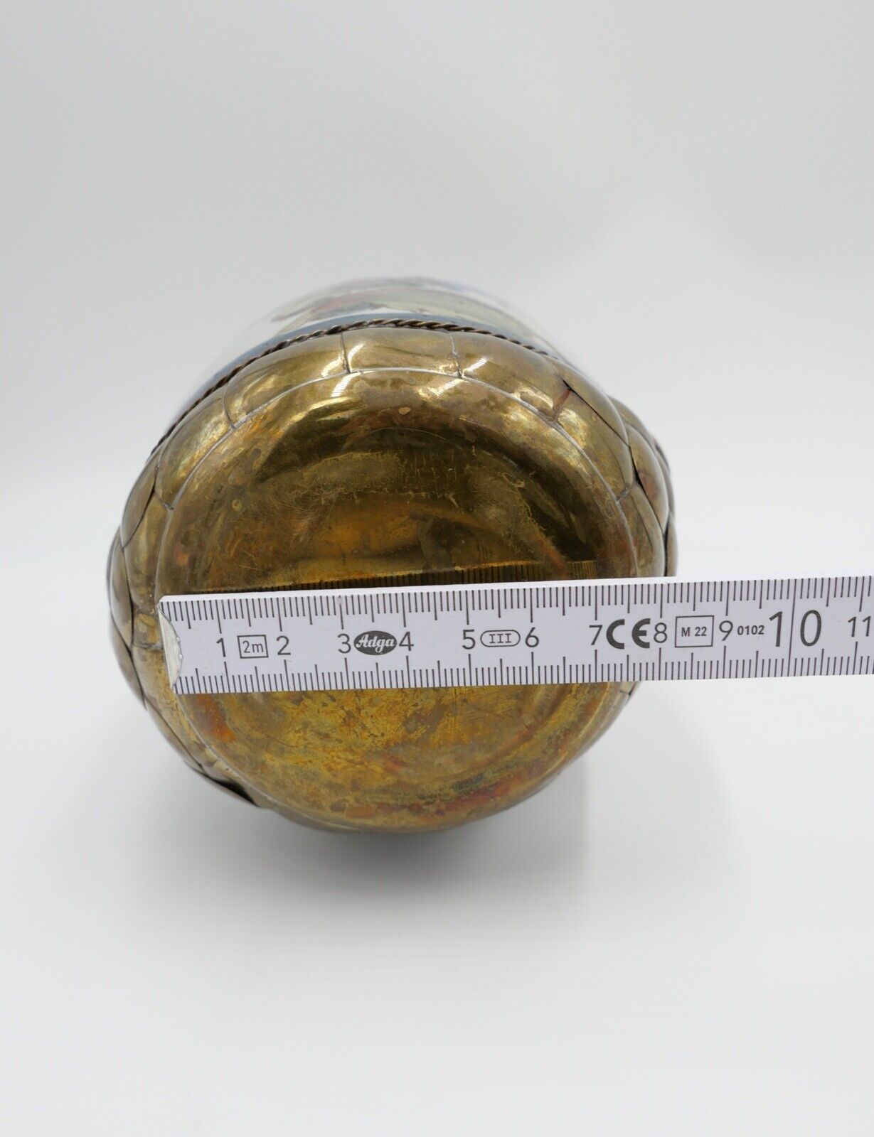 vintage unikat handbemalte Vase Messing Ton Stein Blumen Vögel Taube H: 25,7 cm - Antikhandel-Stuttgart