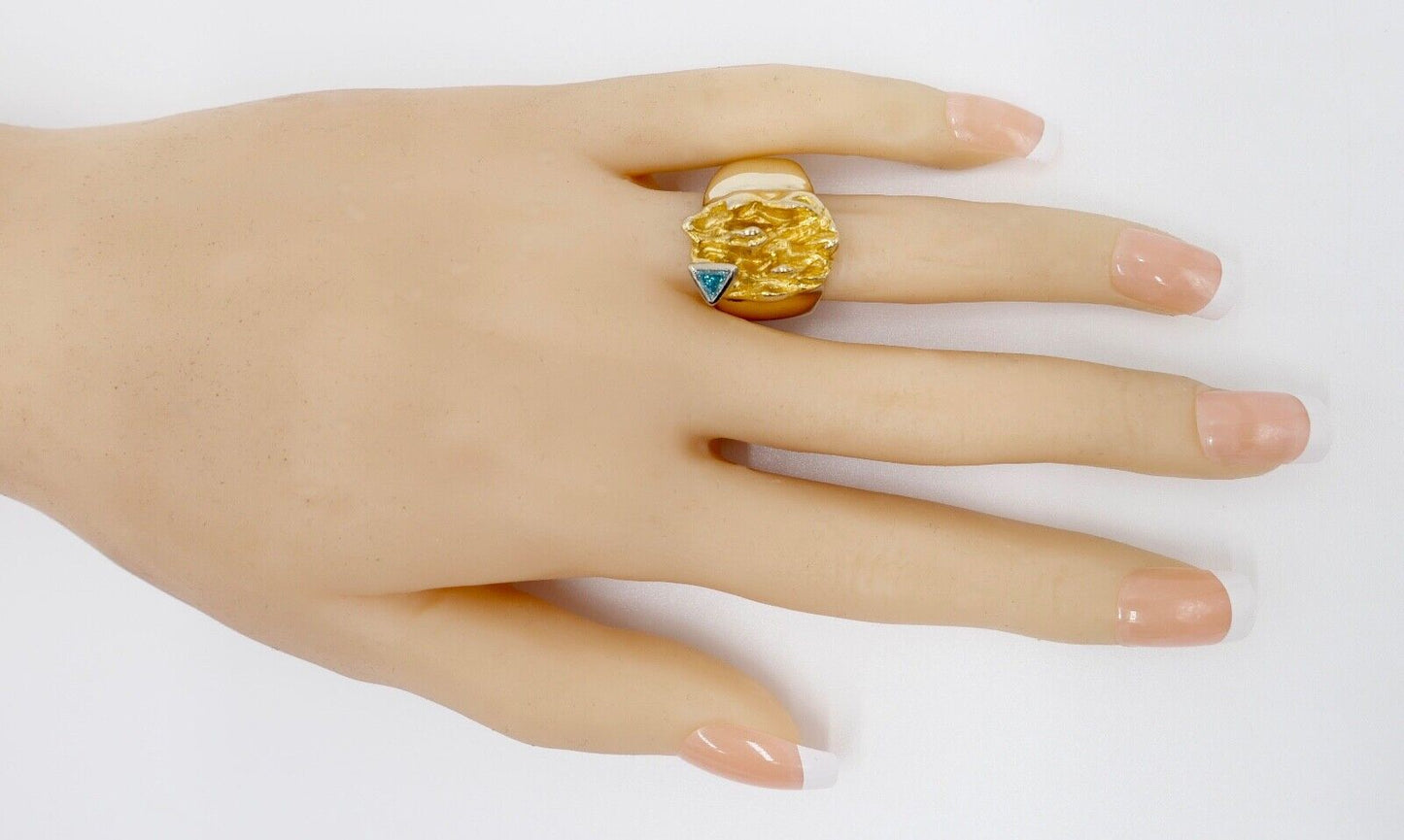 Massiv Herren Goldring blau-türkis Fancy Diamant 750 18K Gr.60 UNIKAT Handarbeit - Antikhandel-Stuttgart