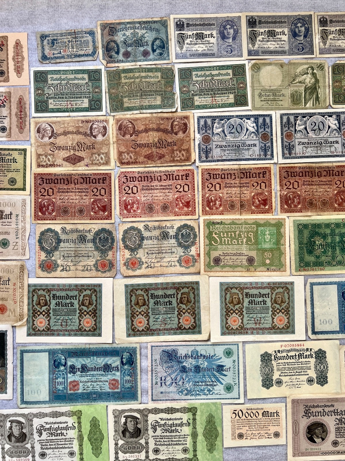 Posten 58x Inflation Geldscheine Banknoten Mark UNC dt. Reich Ro. 36 63 84 usw.