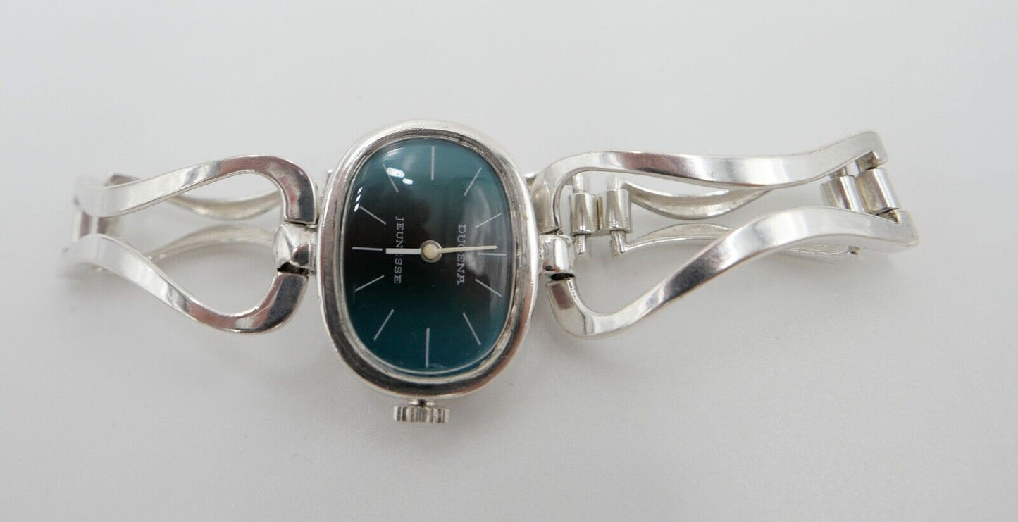 1970er Handaufzug DUGENA JEUNESSE 835 Silber Uhr Damenuhr seltenes Zifferblatt - Antikhandel-Stuttgart