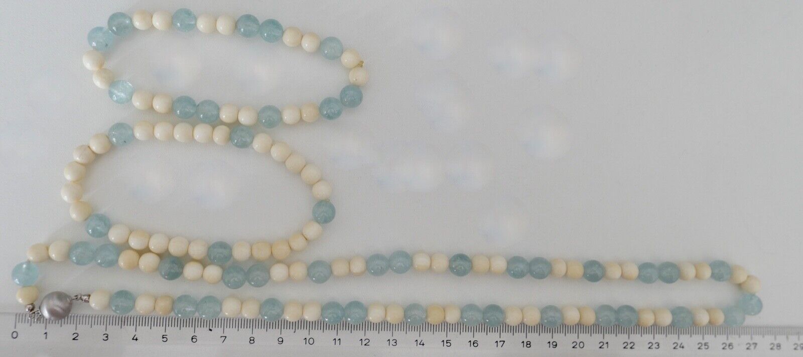 SET 3 Teilig Armband & Kette 55 cm Bein & Aquamarin 585 / 14K Gold - Antikhandel-Stuttgart