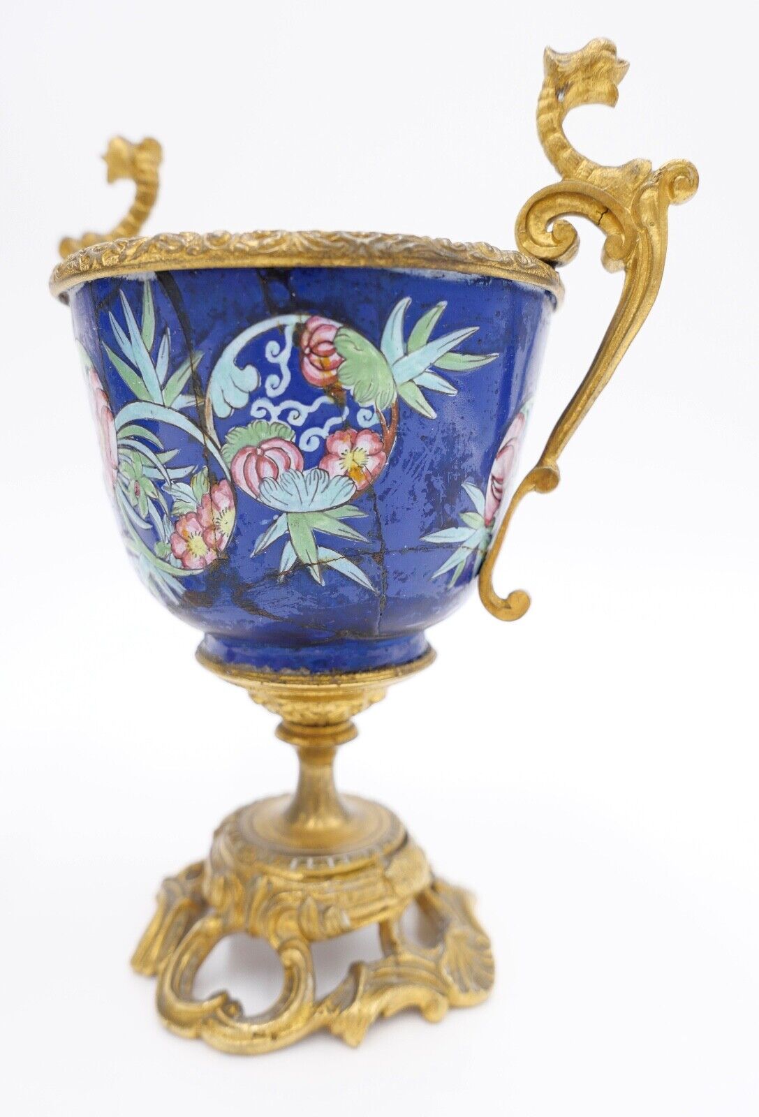 antik Mitte 19. Jhd 2x Kelch Becher Pokal feuervergoldet handbemalt Krakelee - Antikhandel-Stuttgart