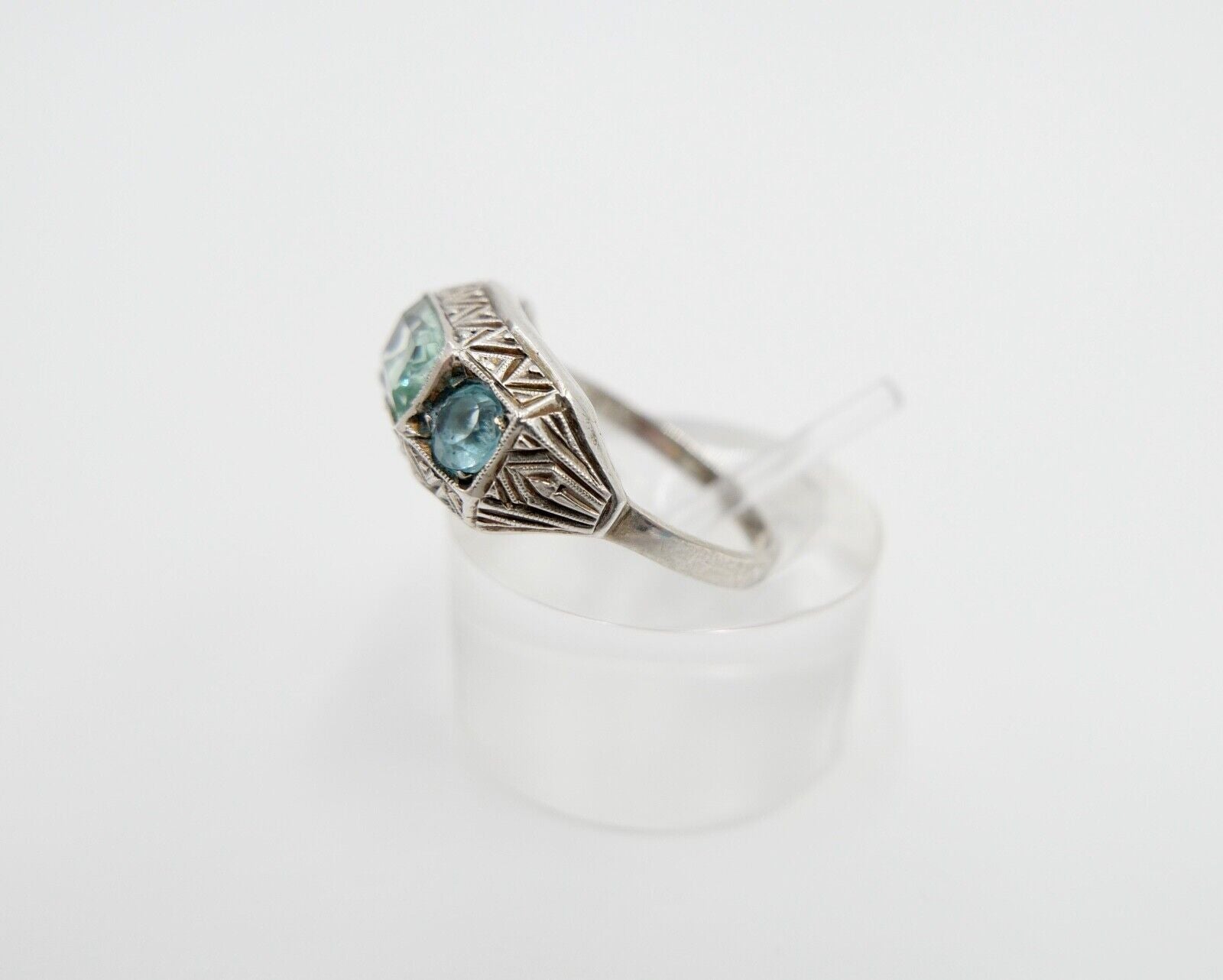 ART DECO Damenring Ring Silber 830 Gr. 56 mit grünen Glasstein - Antikhandel-Stuttgart