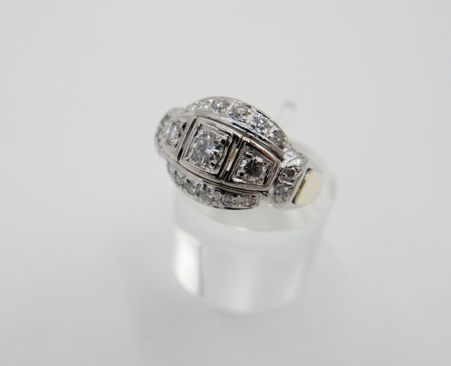 1980er Alter Bicolor Gold Diamant Brillant Damen Ring 0,90 Ctw 585 14K Gr.56 - Antikhandel-Stuttgart