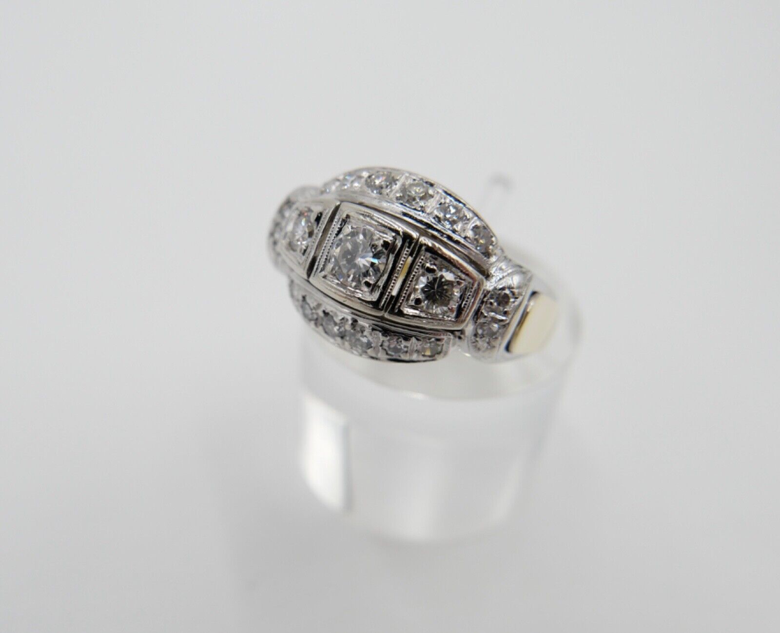 1980er Alter Bicolor Gold Diamant Brillant Damen Ring 0,90 Ctw 585 14K Gr.56 - Antikhandel-Stuttgart