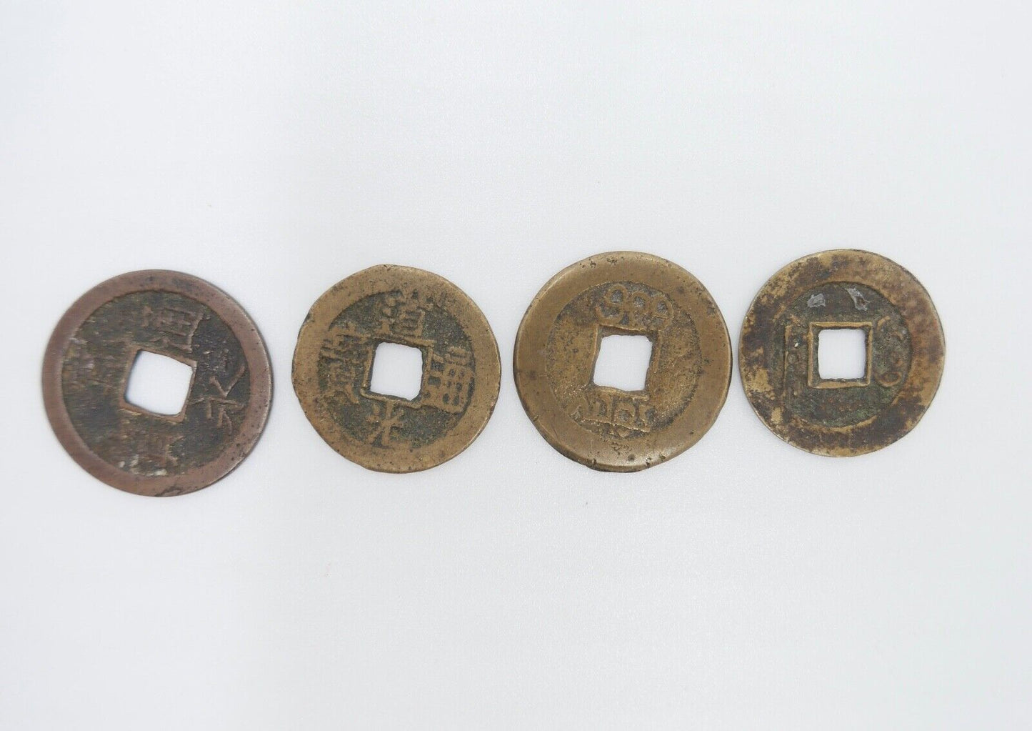 4x alte China Kasch Münzen - Antikhandel-Stuttgart