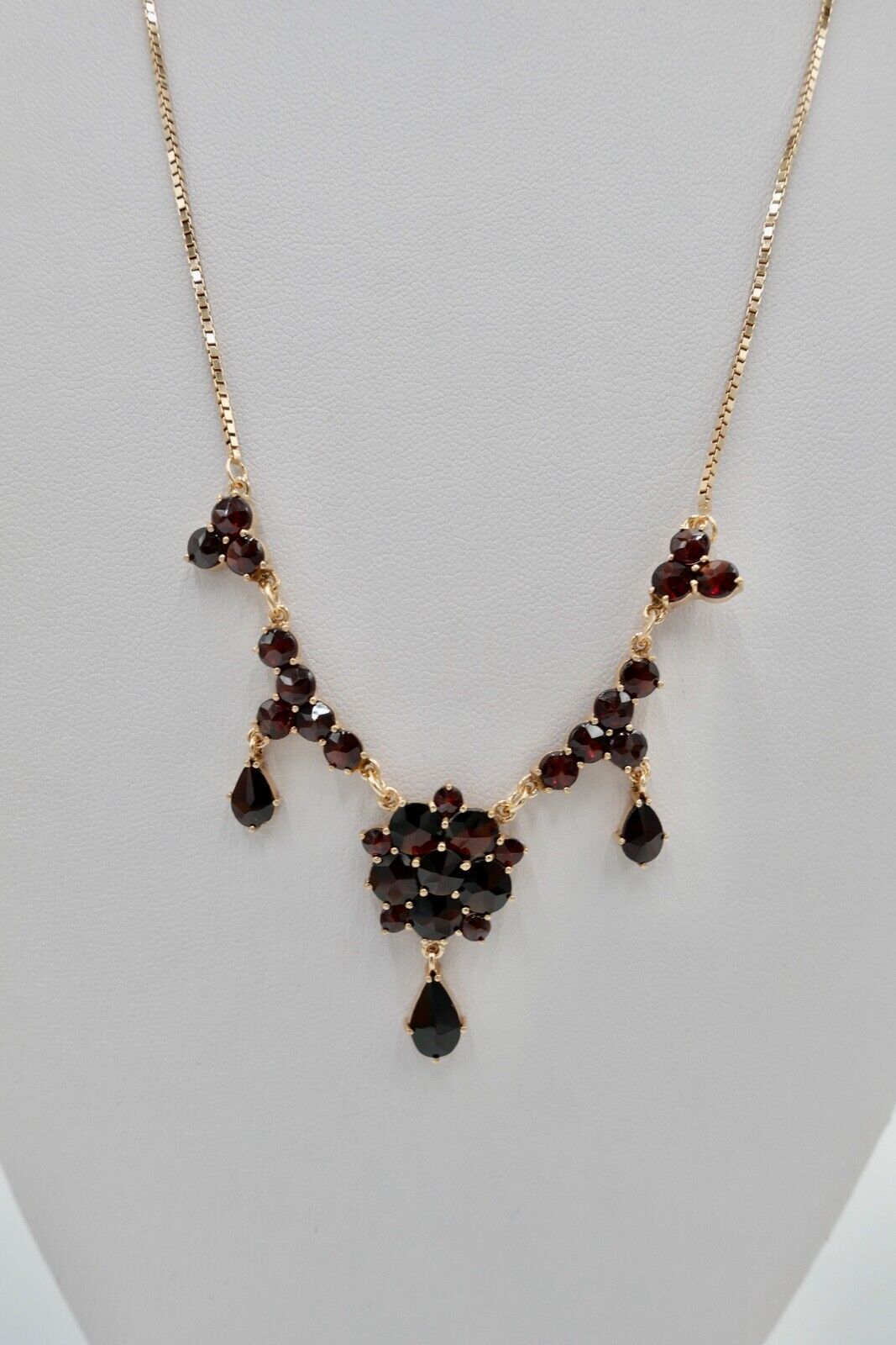 Alte Collier Kette 55cm Rotgold 333 8K Gold mit Granat FBM Venezianerkette - Antikhandel-Stuttgart