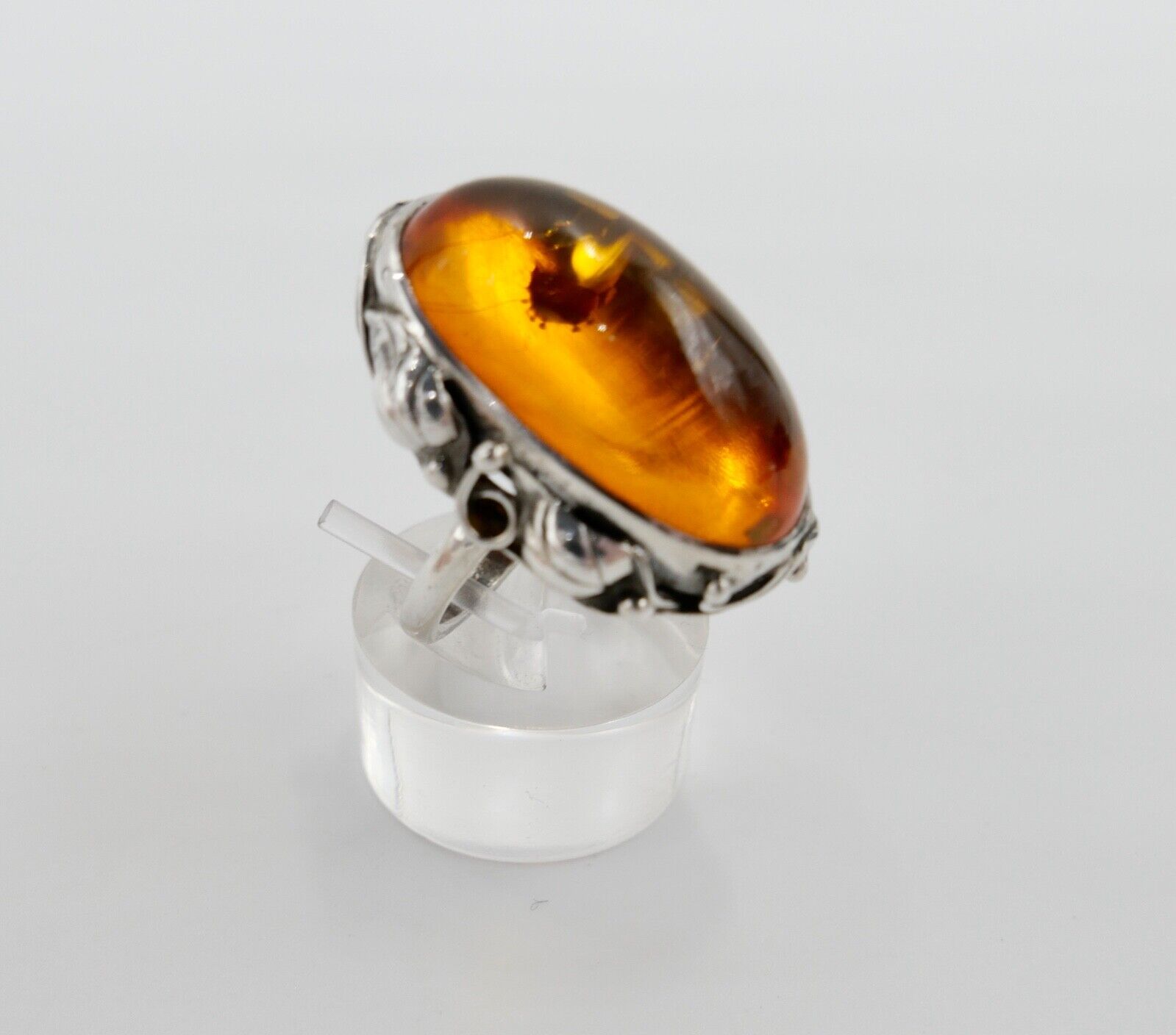 Bernstein H.W. Designer Ring floral Gr. 56 Silber 925 - Antikhandel-Stuttgart