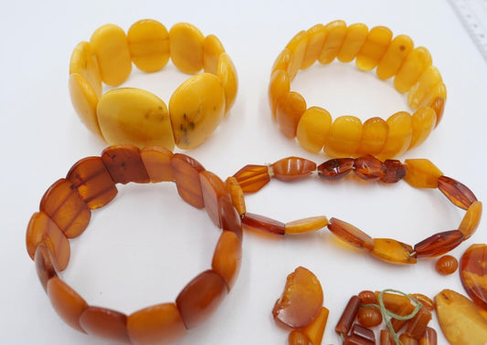 Posten / Konvolut Bernstein butterscotch Armband Armreif 113,2 Gramm - Antikhandel-Stuttgart