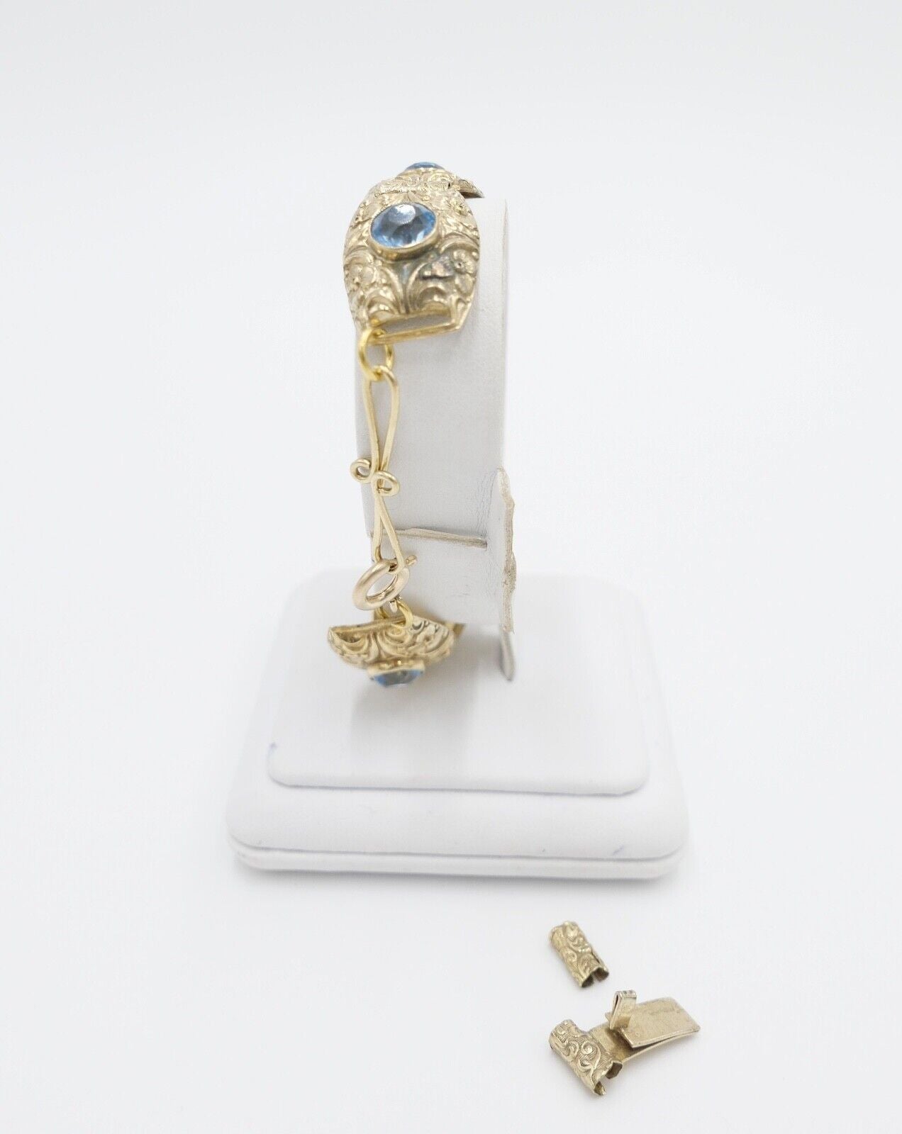 antik um 1900 JUGENDSTIL Armband vergoldet mit blauen Glassteinen floral - Antikhandel-Stuttgart