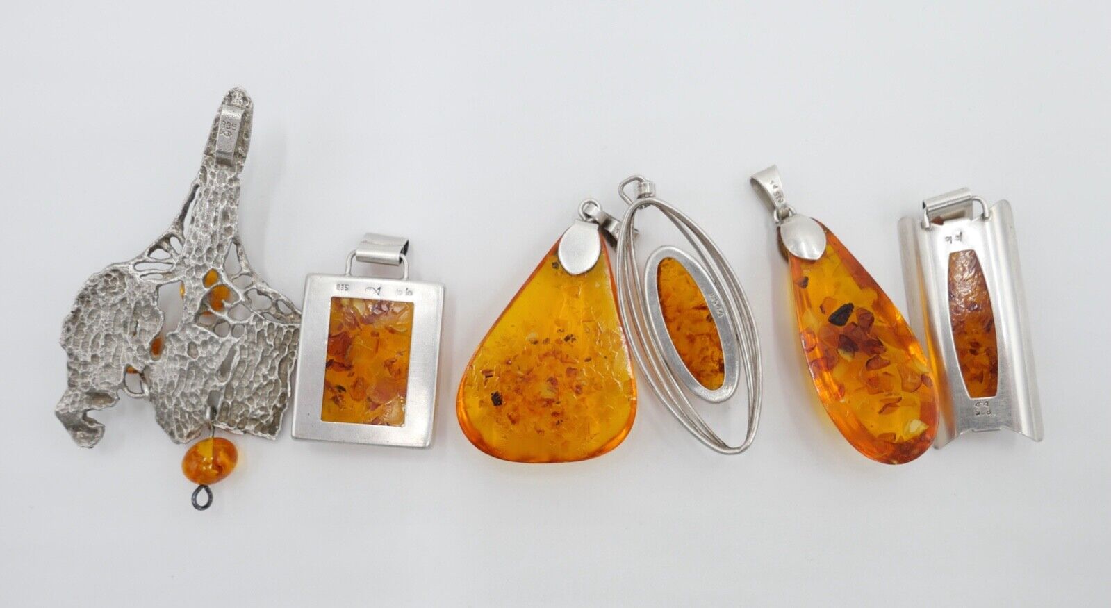 vintage Konvolut 6 stk FISCHLAND Bernstein Anhänger 57,7 Gramm silber 925 - Antikhandel-Stuttgart