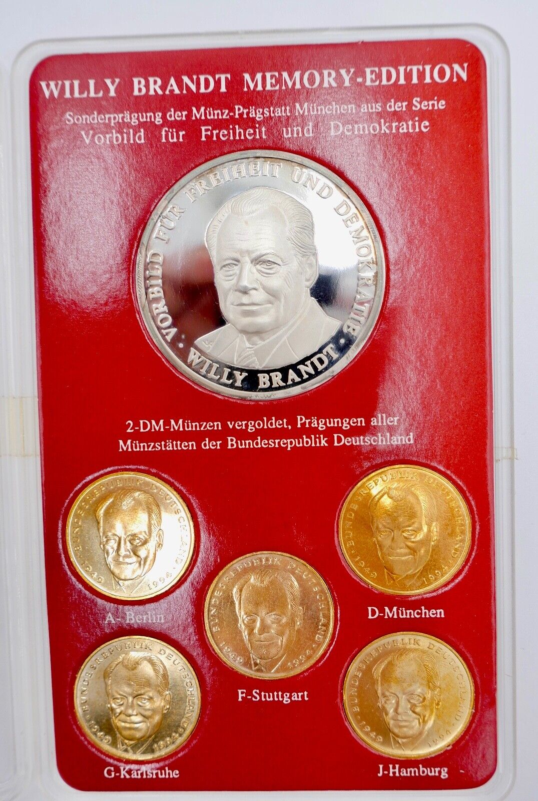 2 DM Willy Brandt Set Memory Edition 1994 NEU vergoldet & Silber Medaille - Antikhandel-Stuttgart