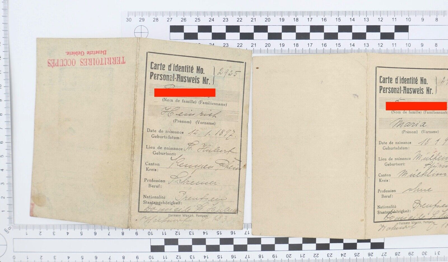 2 Personal Ausweis 1920 Pass Besetze Gebiete Territorien Occupes St. Hubert Germ - Antikhandel-Stuttgart