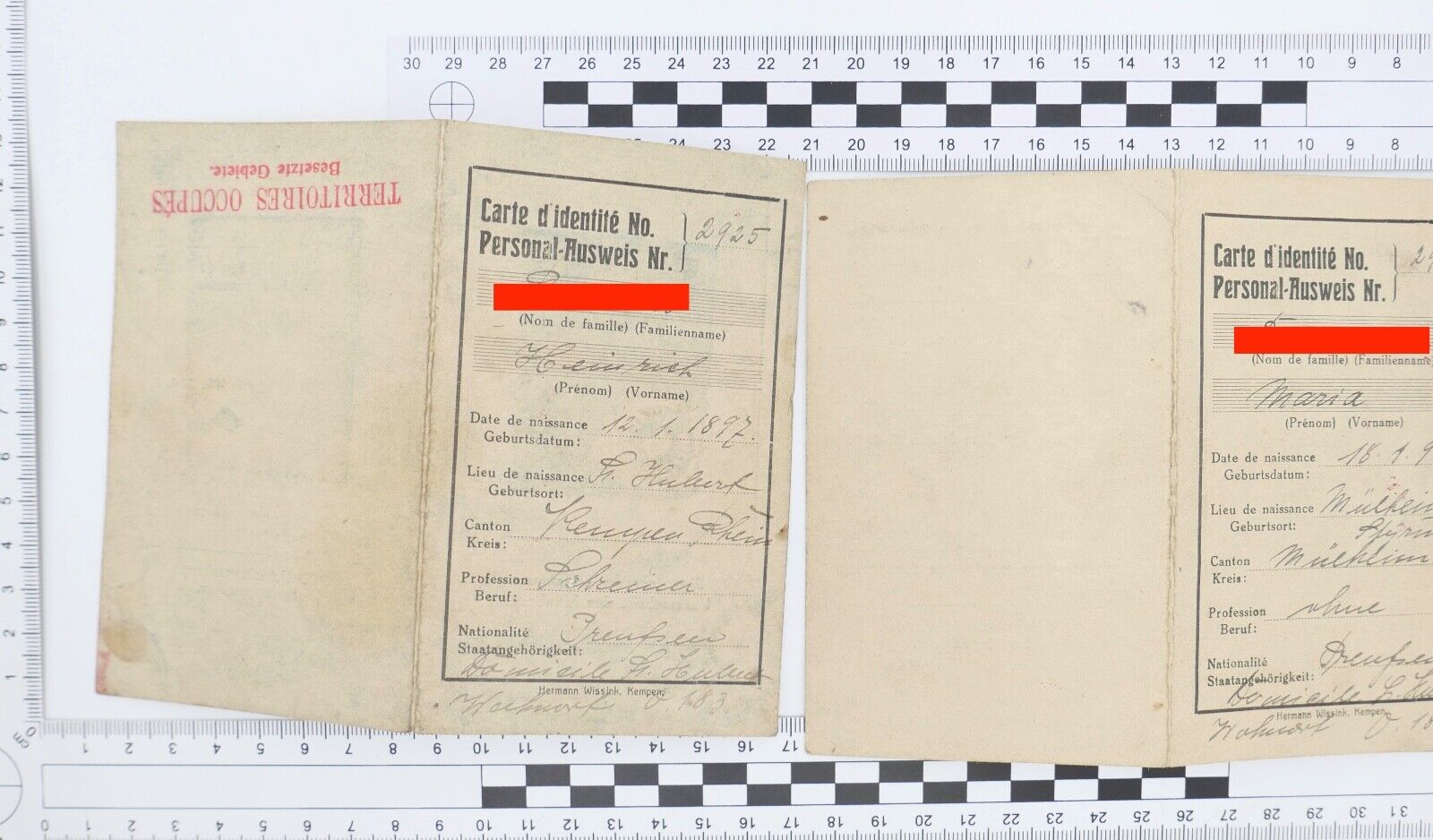 2 Personal Ausweis 1920 Pass Besetze Gebiete Territorien Occupes St. Hubert Germ - Antikhandel-Stuttgart