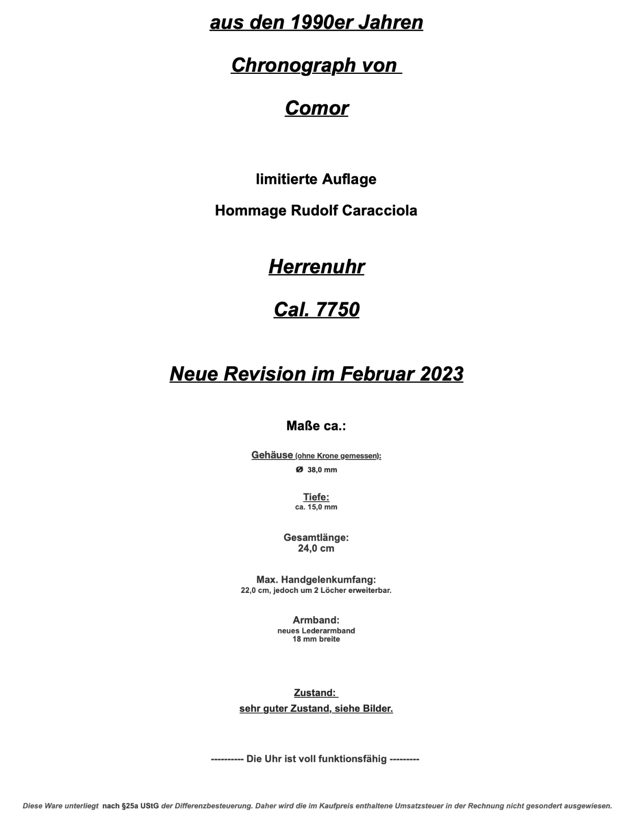 1990er Jahre COMOR limitierte Auflage Chronograph Rudolf Caracciola Cal. 7750 - Antikhandel-Stuttgart