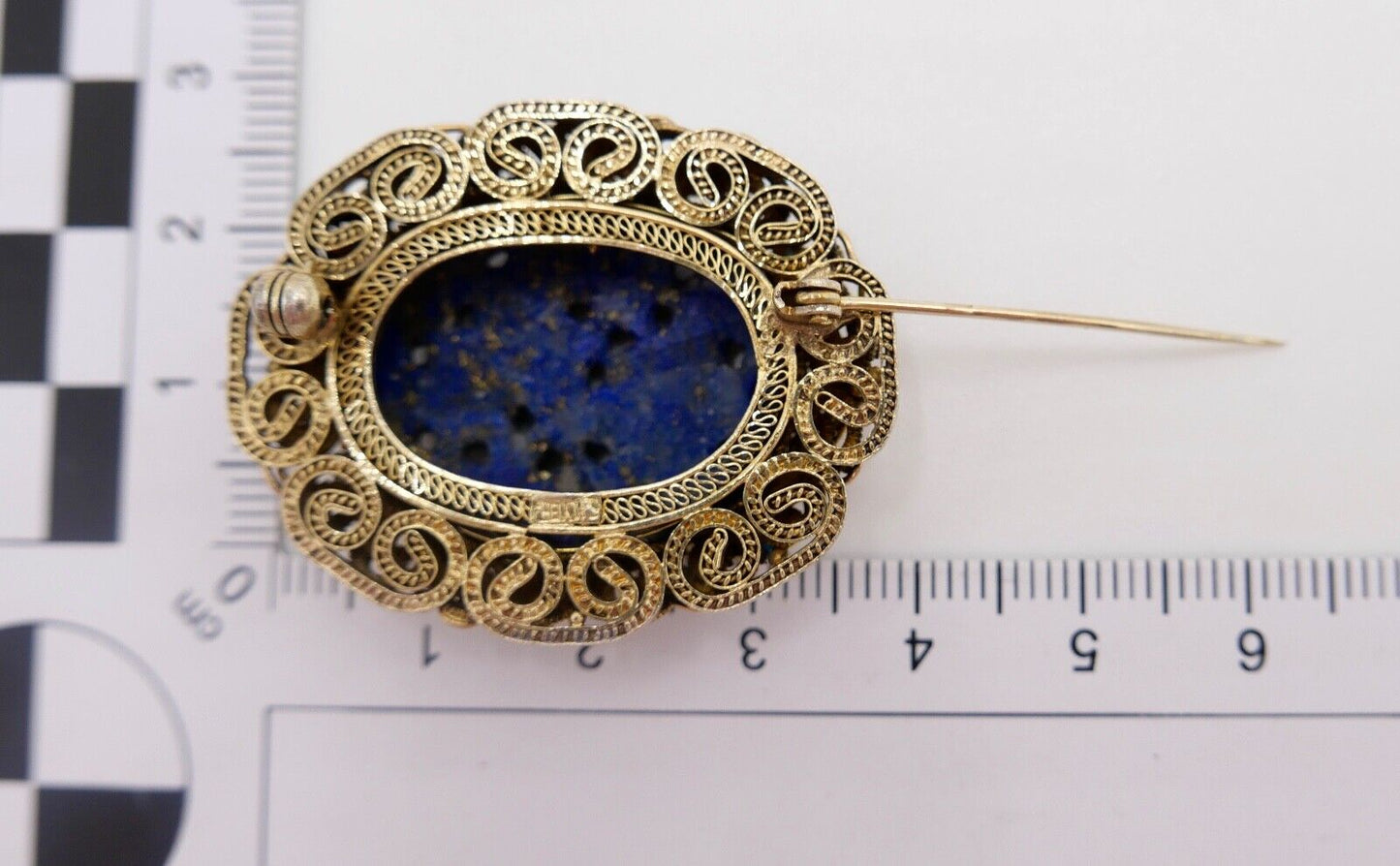 Lapislazuli Lapis Lazuli Brosche Emaille Silber vergoldet 1960er Jahre China - Antikhandel-Stuttgart