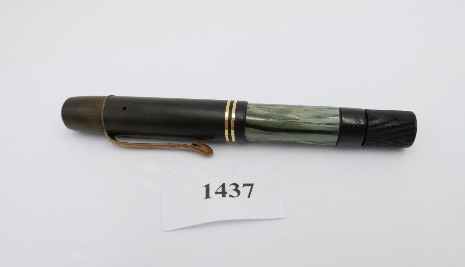30er PELIKAN 100 Kolbenfüller Füller 585 14Ct Gold Feder grün schwarz gestreift - Antikhandel-Stuttgart