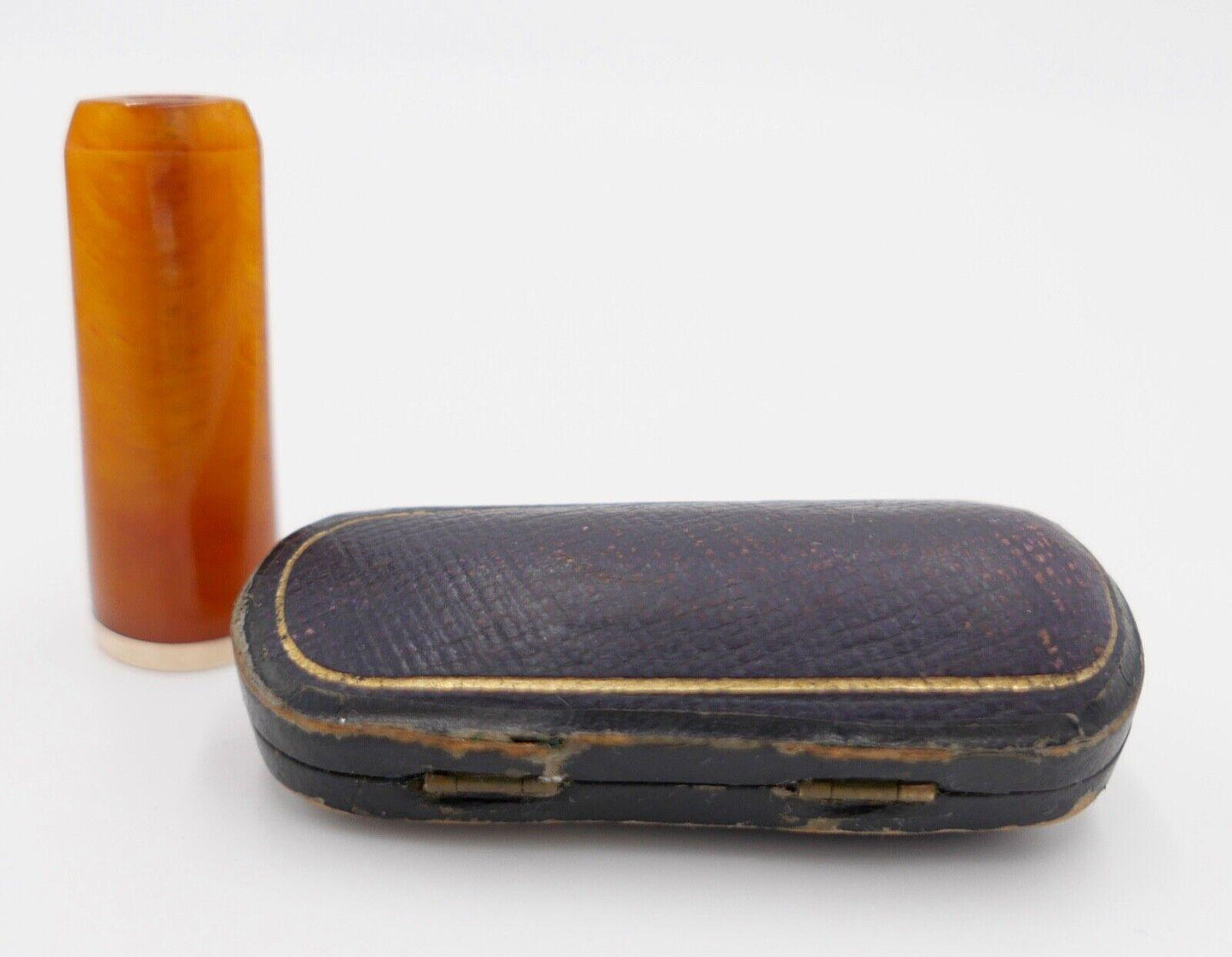 Bernstein ZIGARRENSPITZE in Box holder Amber 800 Silber ZIGARILLOSPITZE - Antikhandel-Stuttgart