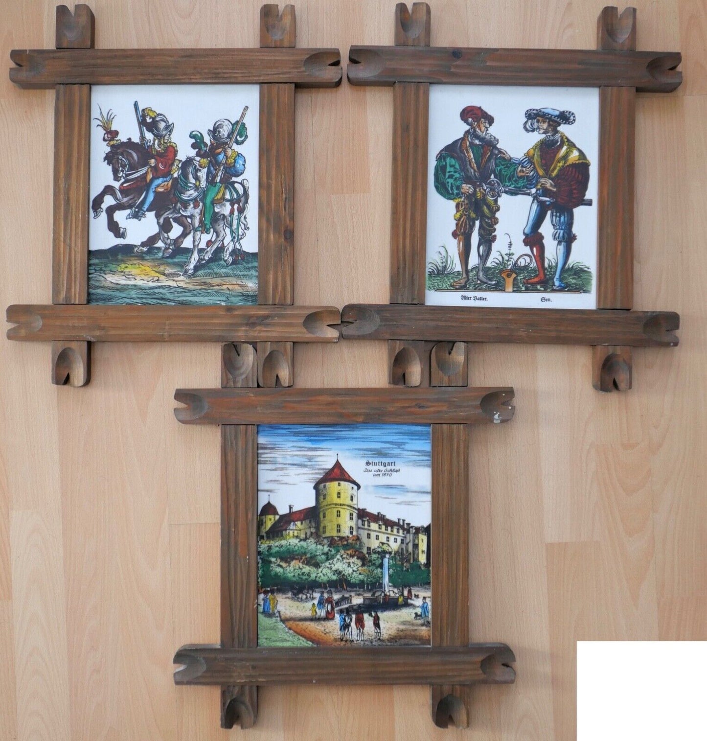 3x Marmor Bilder in Holzrahmen " Stuttgart altes Schloß um 1870 " - Antikhandel-Stuttgart