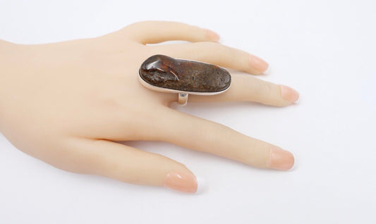 Bernstein Designer Ring Gr. 57 Silber 925 - Antikhandel-Stuttgart