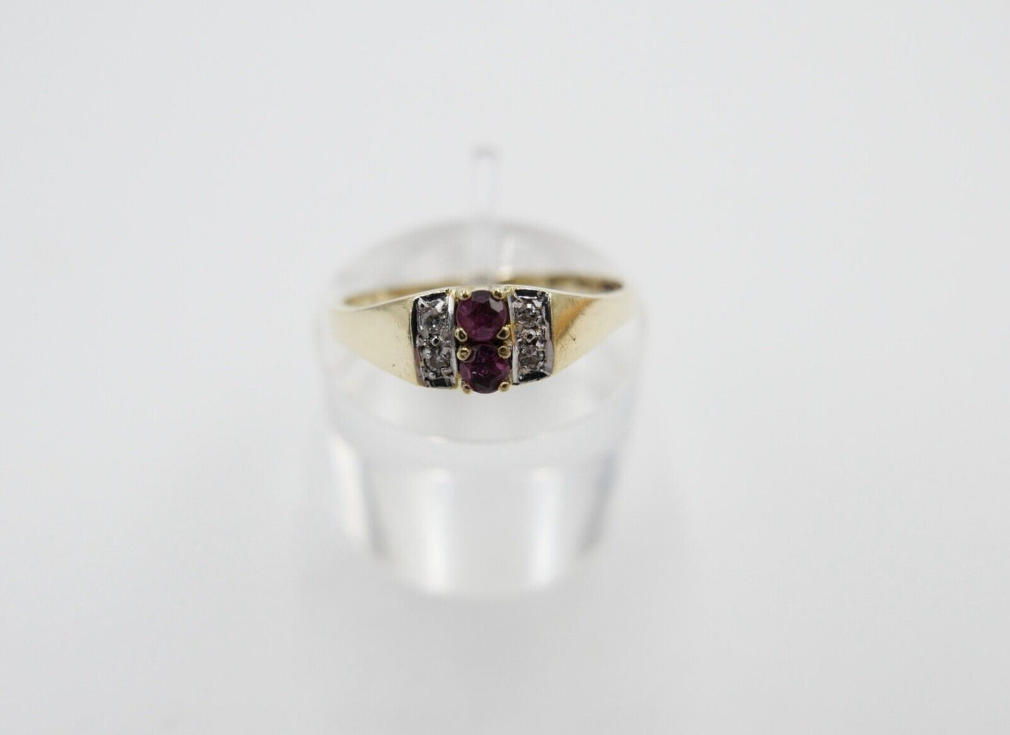 80er Jahre Damenring Ring Gold 585 / 14K Rubin Diamanten Gr. 56 Achtkantschliff - Antikhandel-Stuttgart